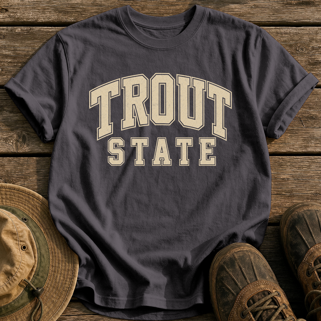 Trout State tee - Graphite - front