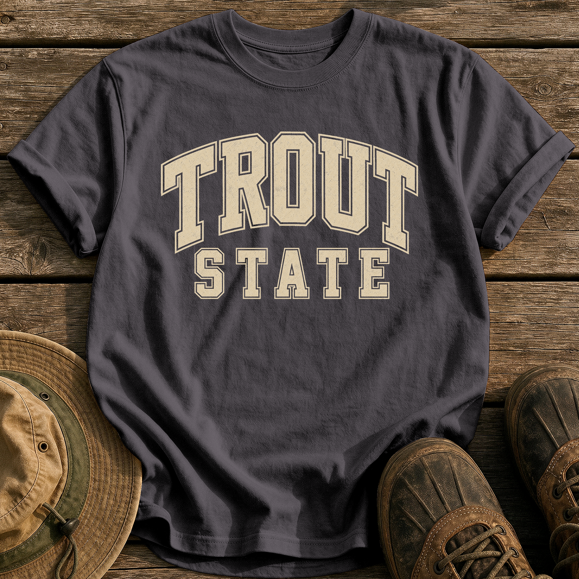 Trout State tee - Graphite - front