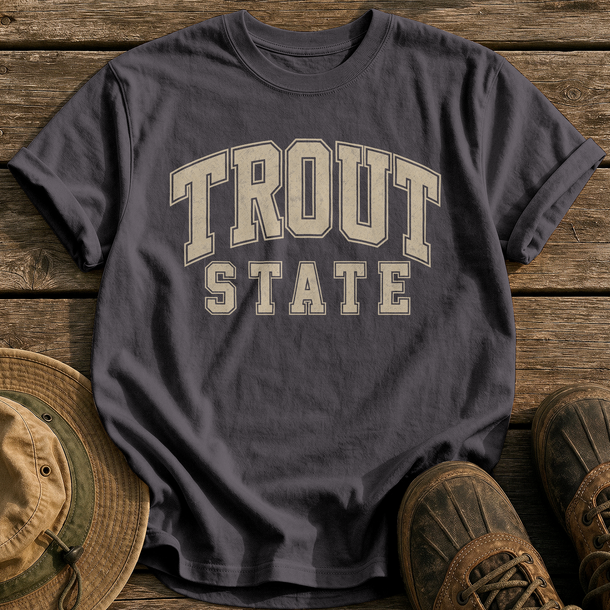 Trout State tee - Graphite - front