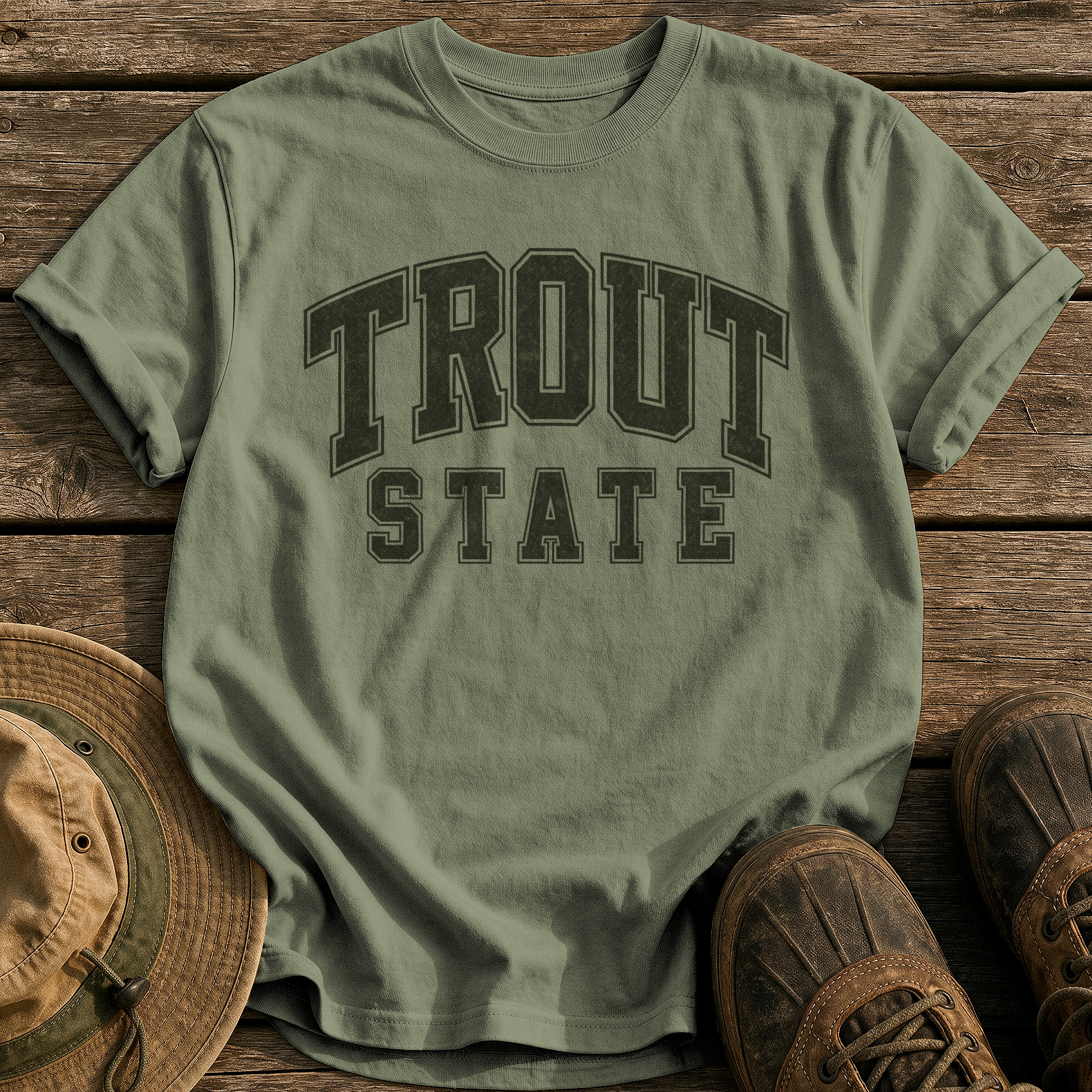 Trout State tee - Sage - front