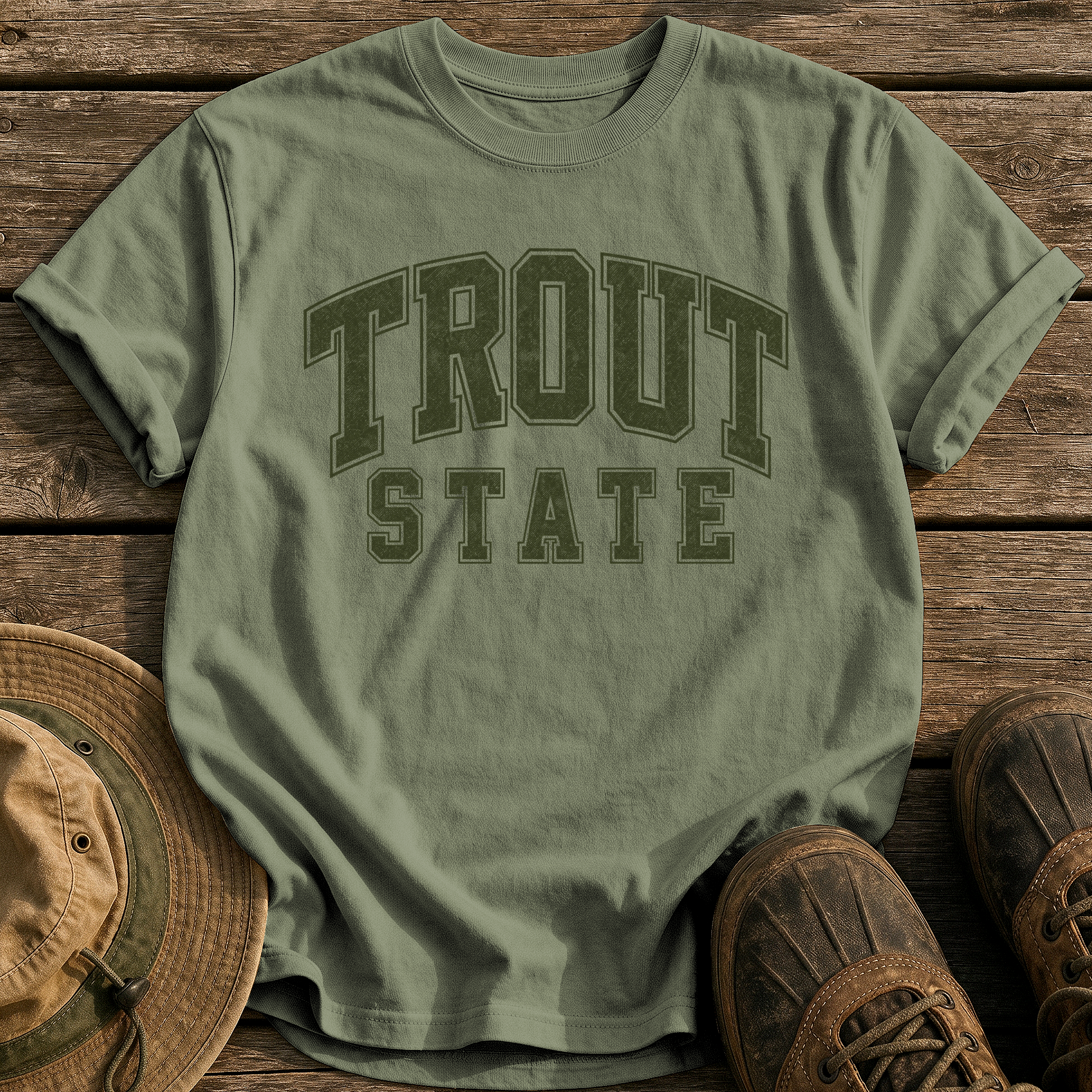 Trout State tee - Sage - front