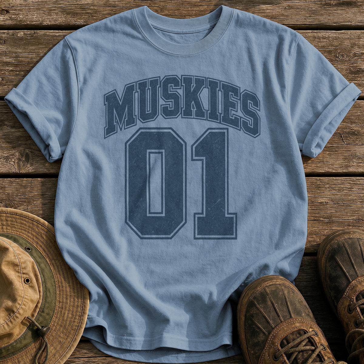 Muskies 01 tee - Blue Jean - front
