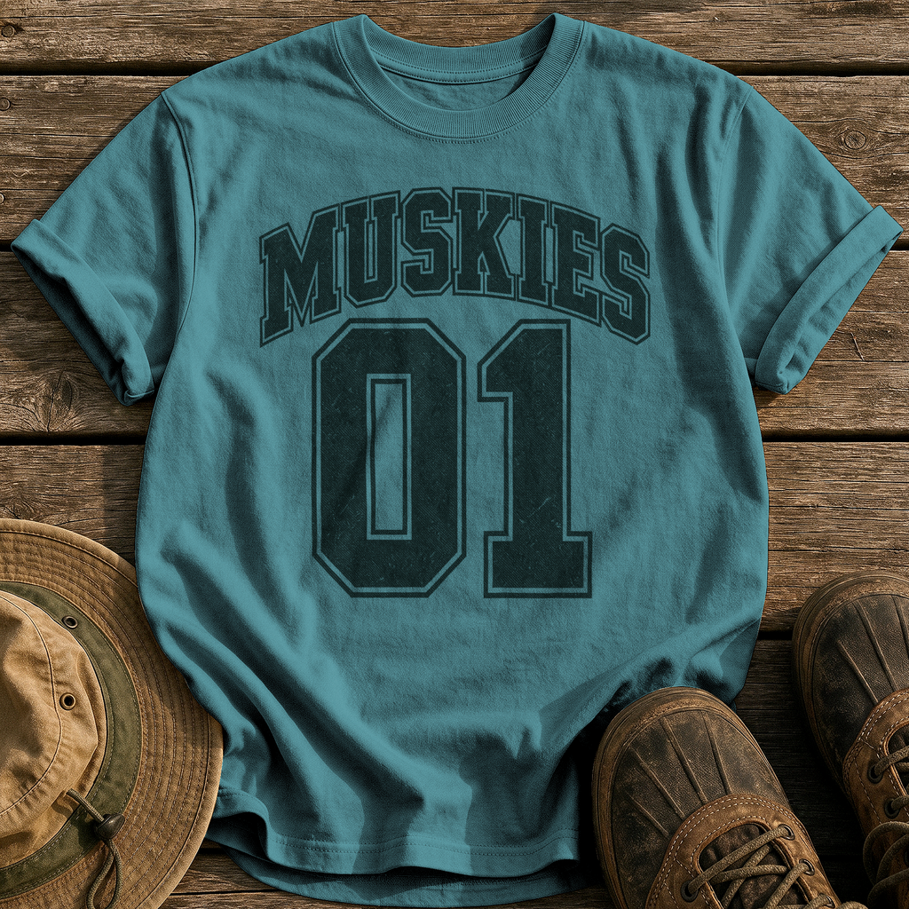 Muskies 01 tee - Blue Spruce - front