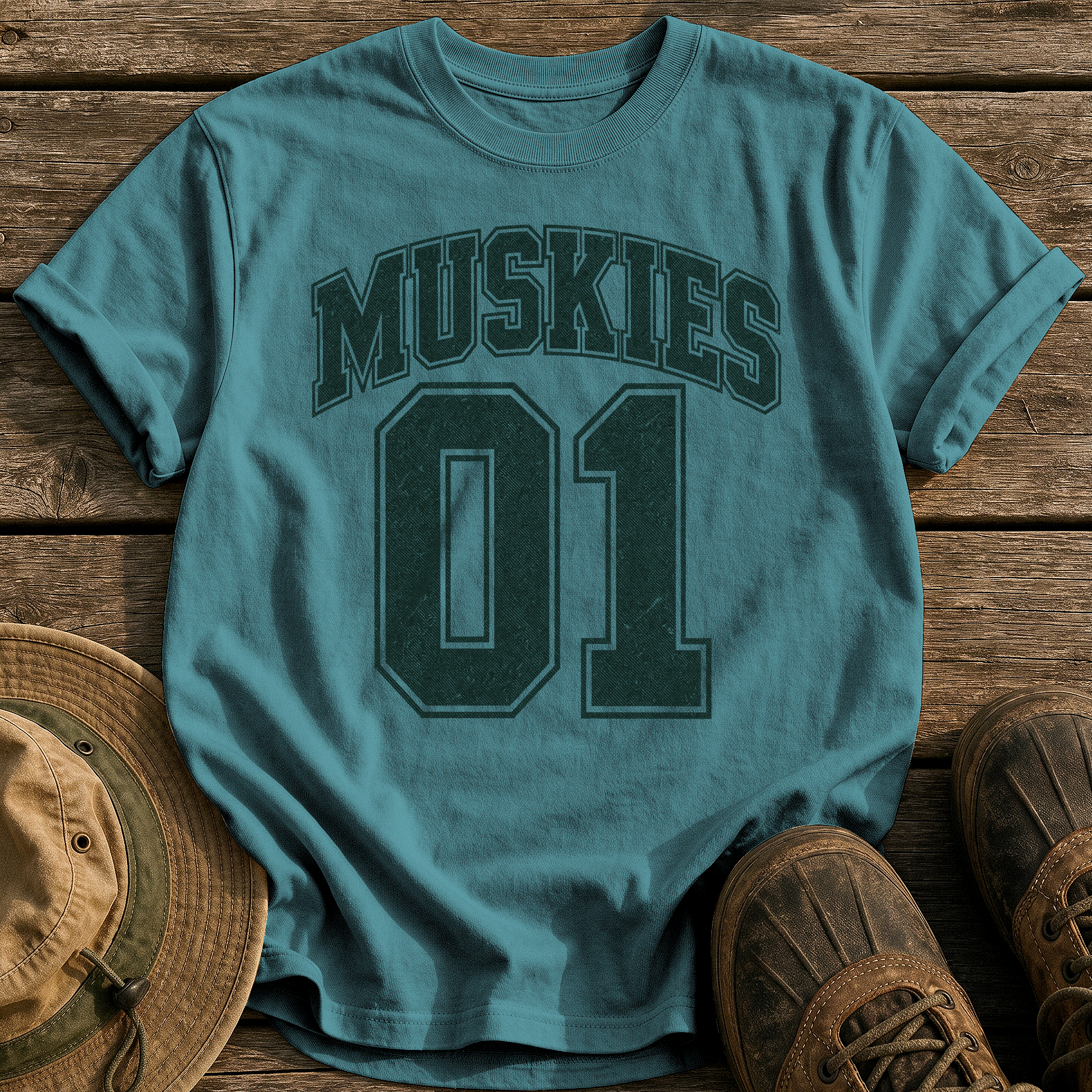Muskies 01 tee - Blue Spruce - front