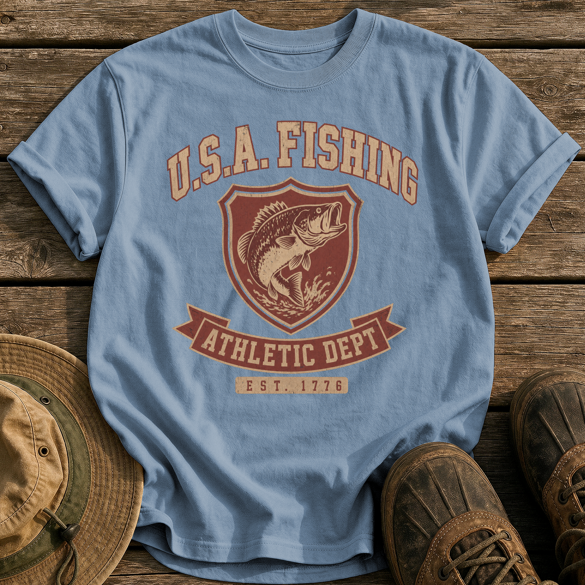 Usa Fishing Athletic Dept tee - Blue Jean - front