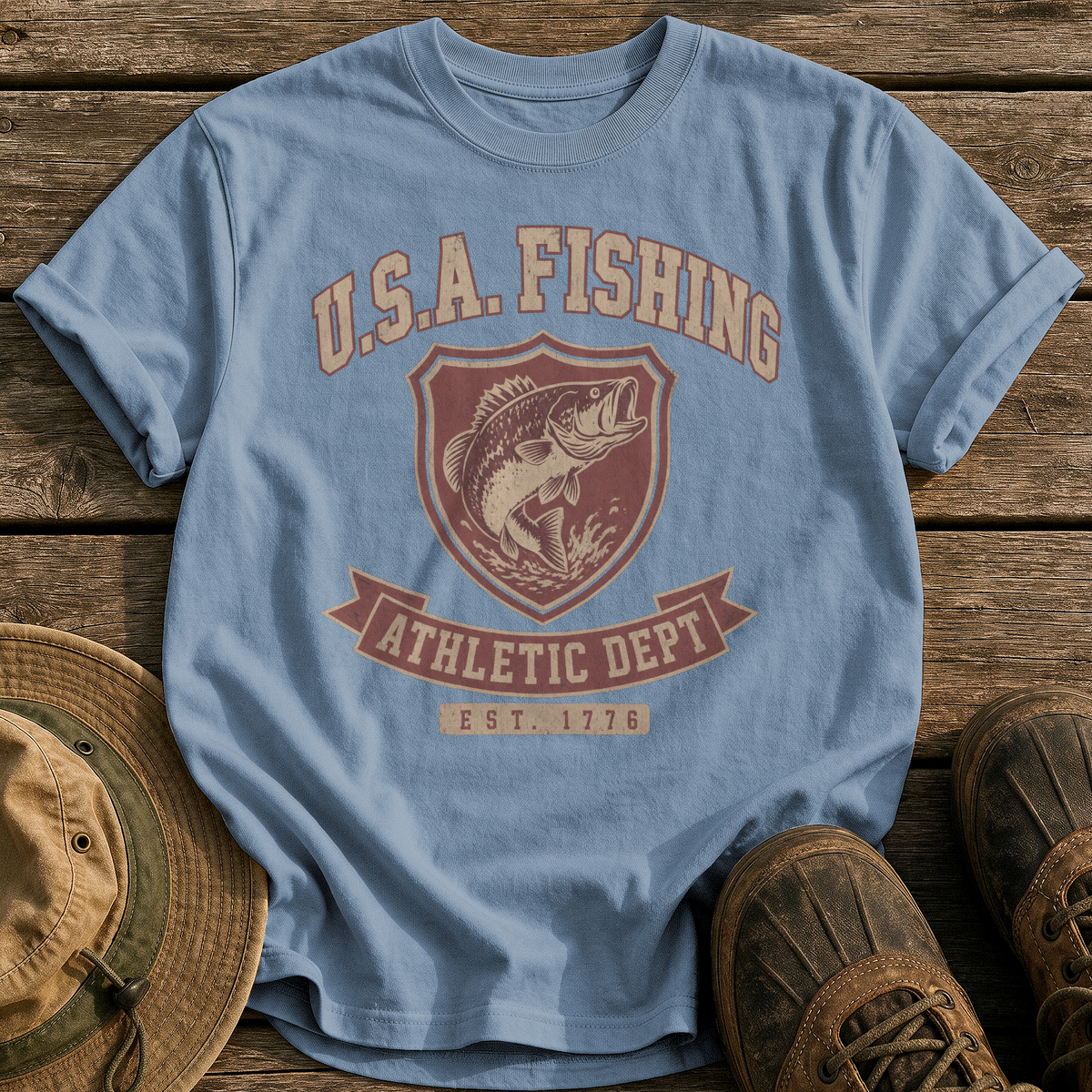 Usa Fishing Athletic Dept tee - Blue Jean - front