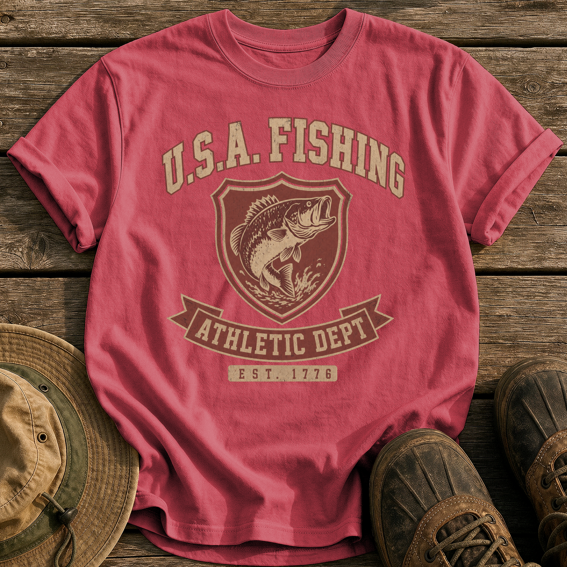 Usa Fishing Athletic Dept tee - Chili - front