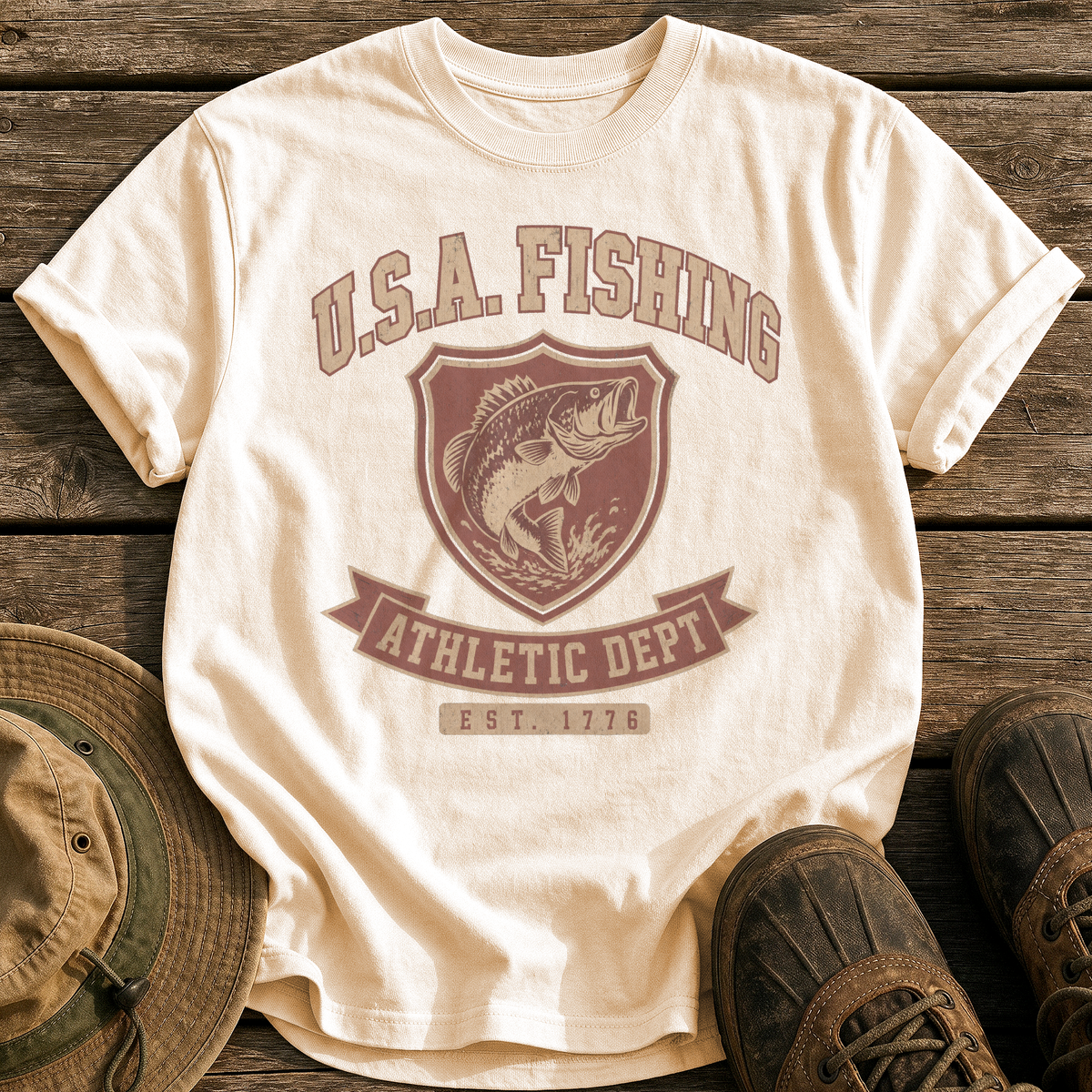 Usa Fishing Athletic Dept tee - Ivory - front