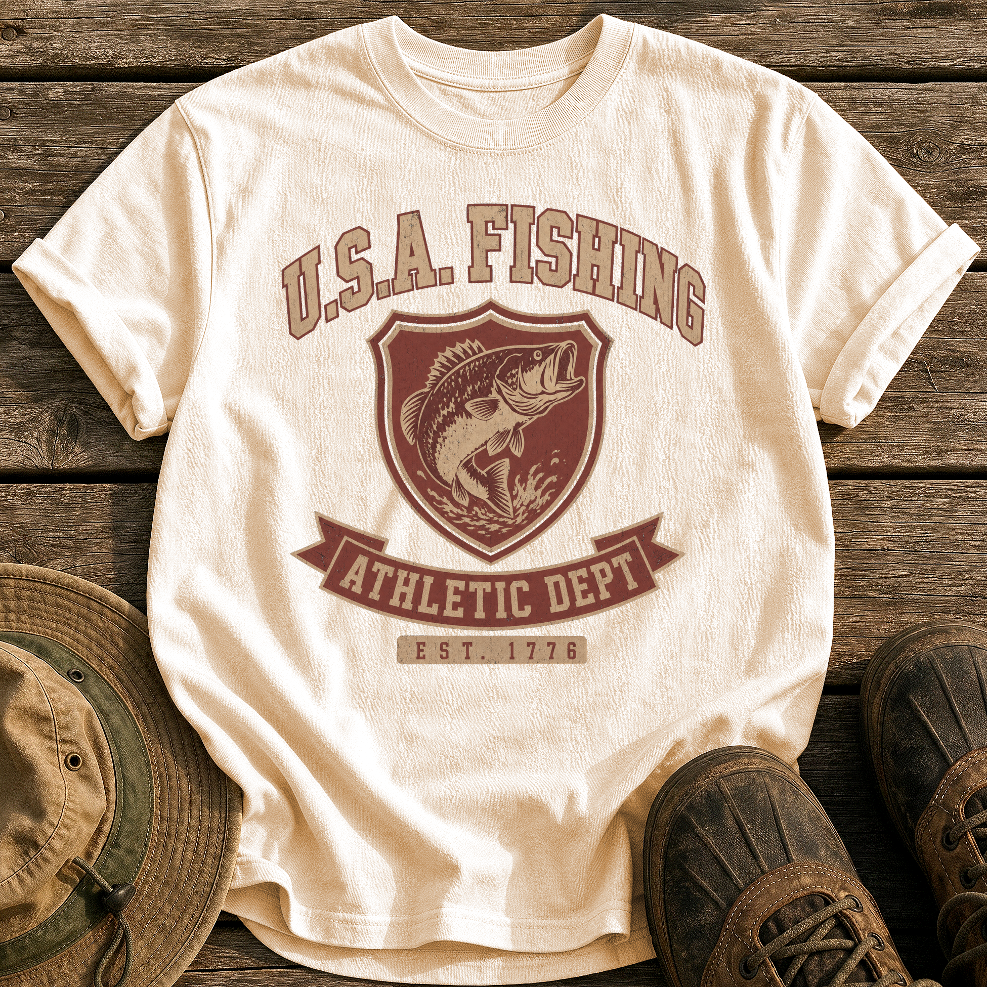 Usa Fishing Athletic Dept tee - Ivory - front