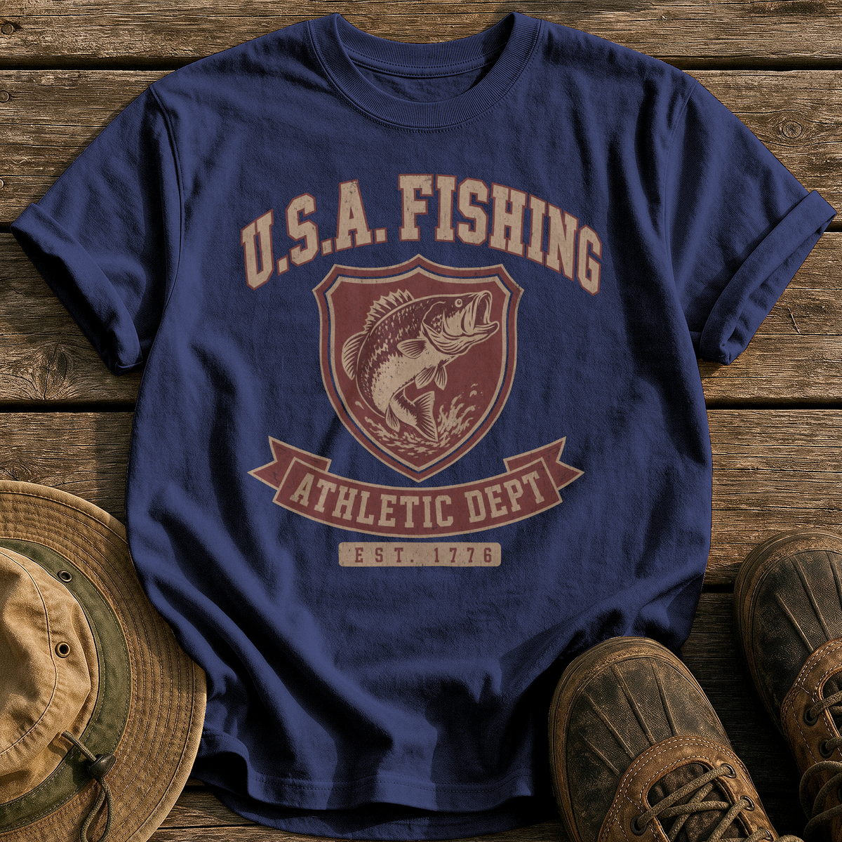 Usa Fishing Athletic Dept tee - True Navy - front