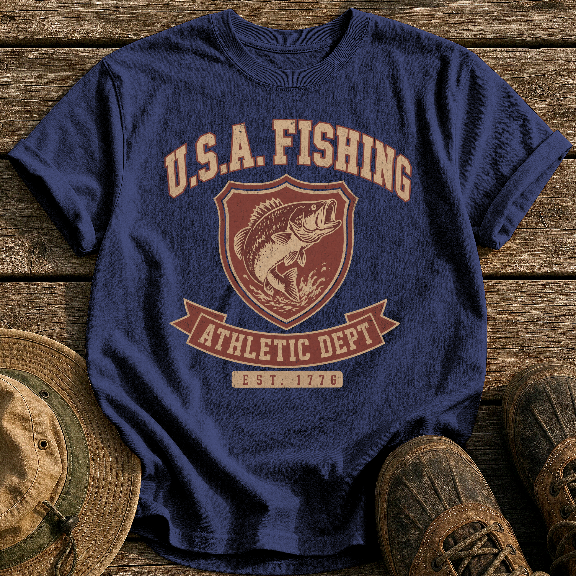 Usa Fishing Athletic Dept tee - True Navy - front