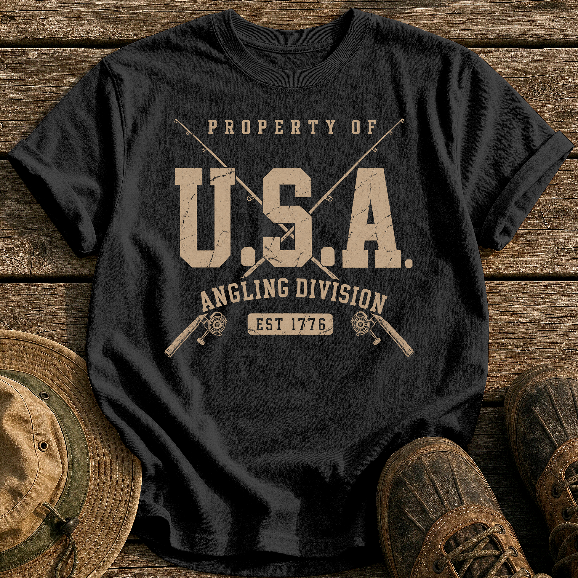 Property of Usa Angling tee - Black - front