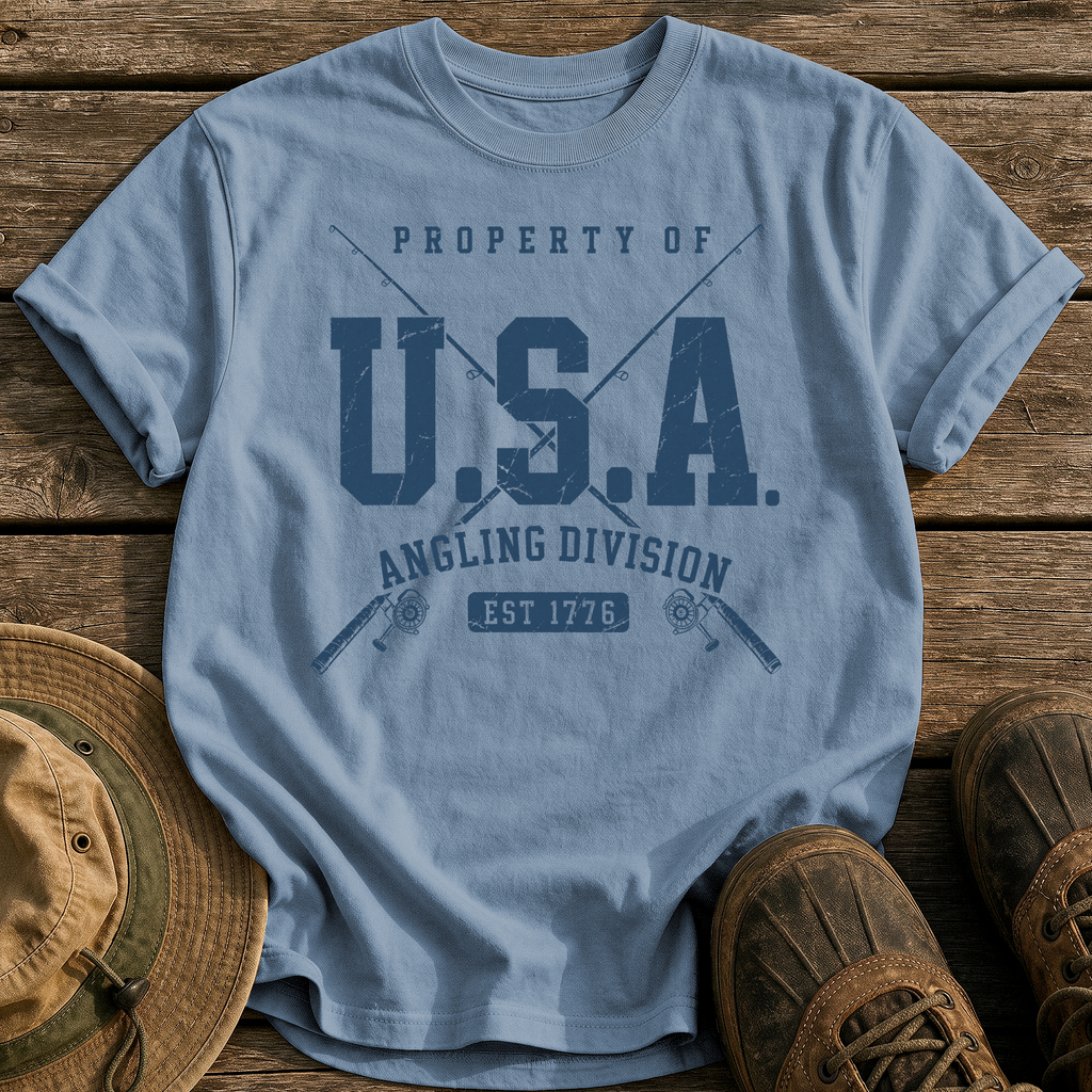 Property of Usa Angling tee - Blue Jean - front