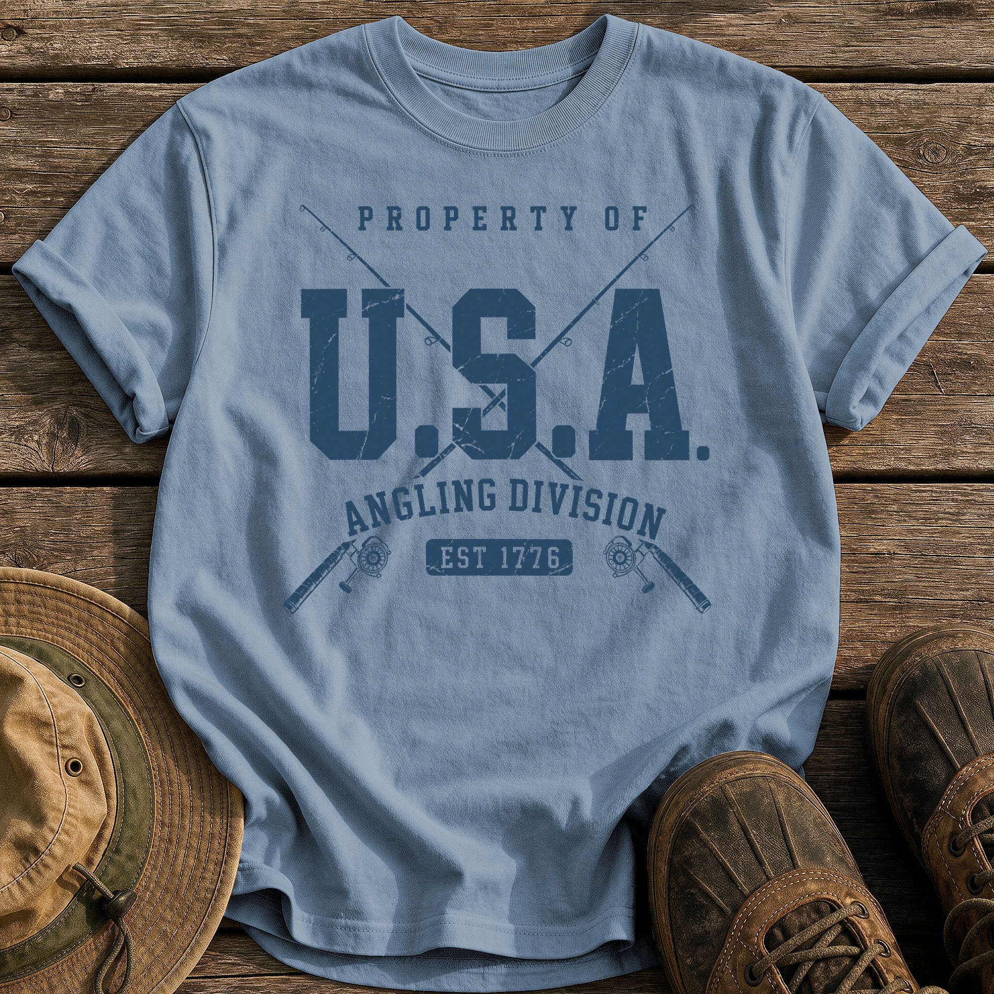 Property of Usa Angling tee - Blue Jean - front