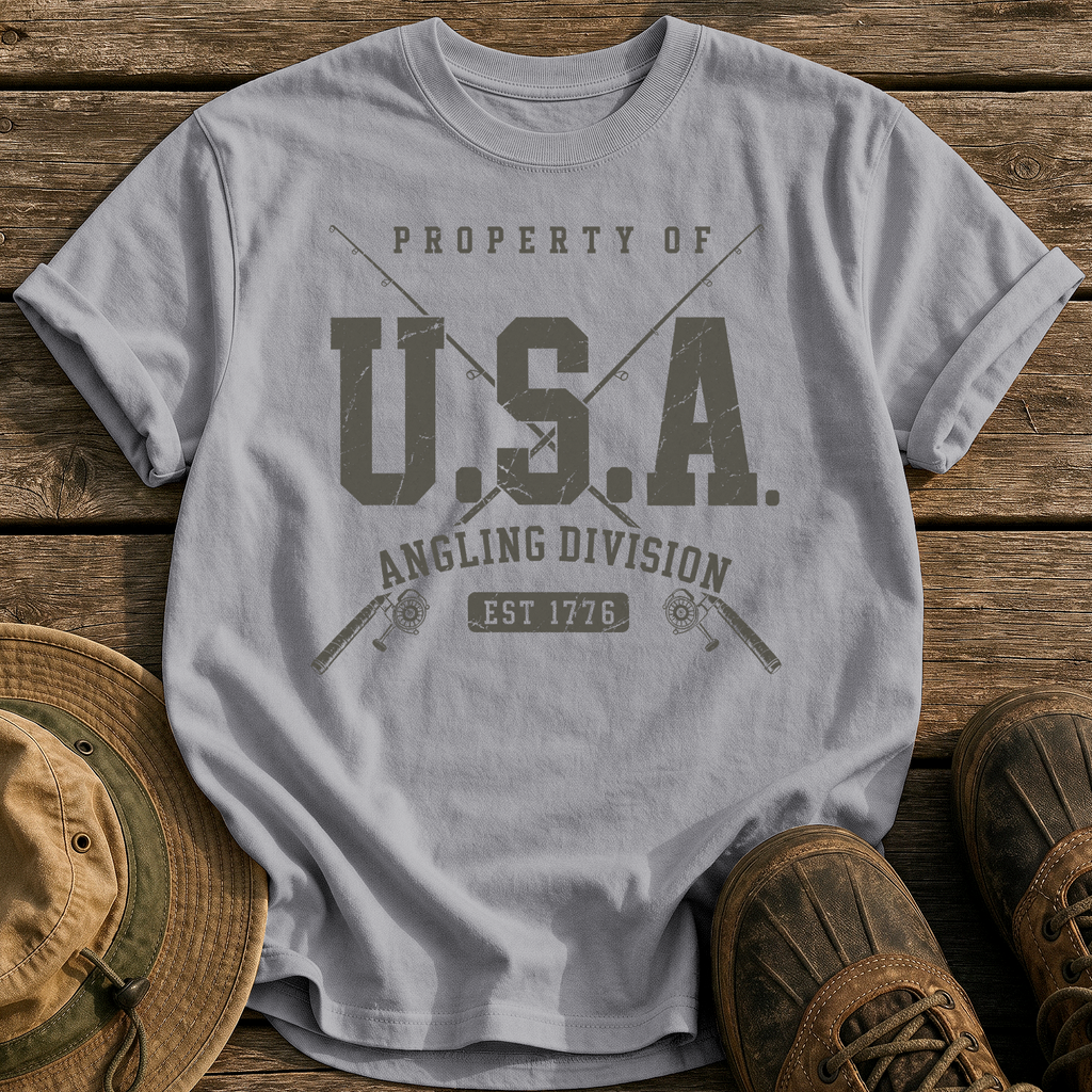 Property of Usa Angling tee - Grey - front