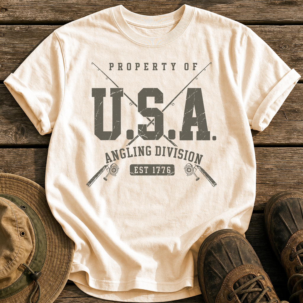 Property of Usa Angling tee - Ivory - front