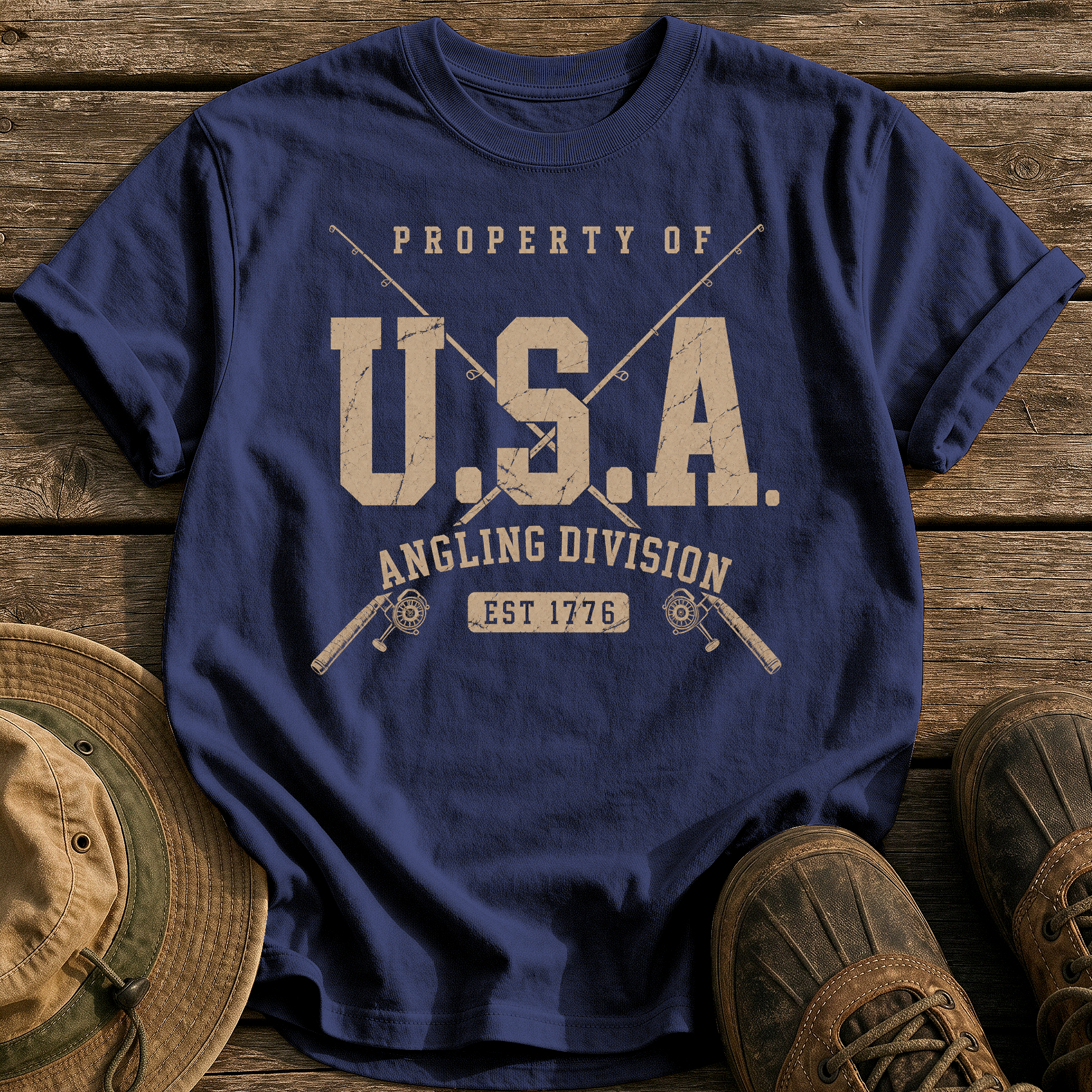 Property of Usa Angling tee - True Navy - front