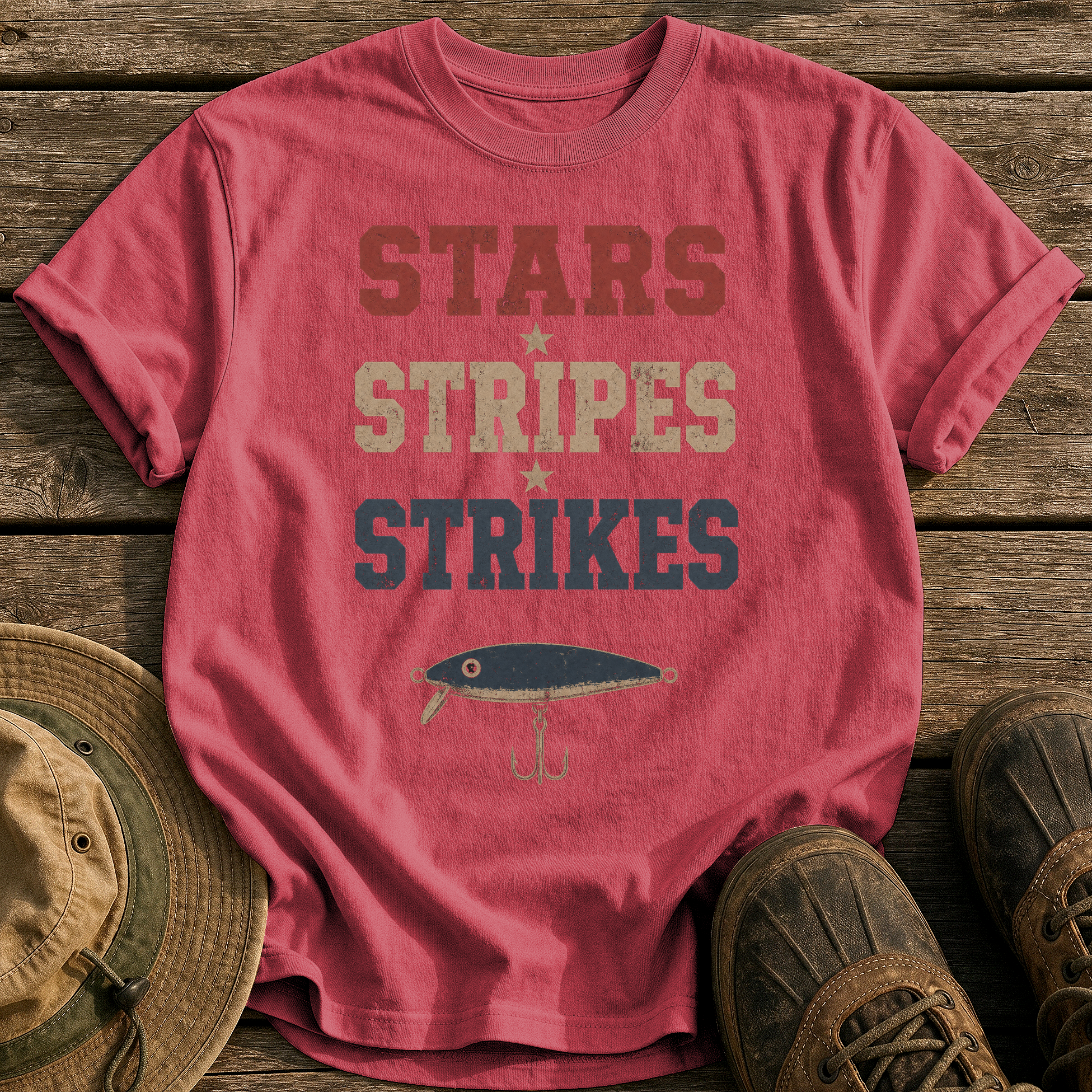 Stars Stripes Strikes tee - Chili - front