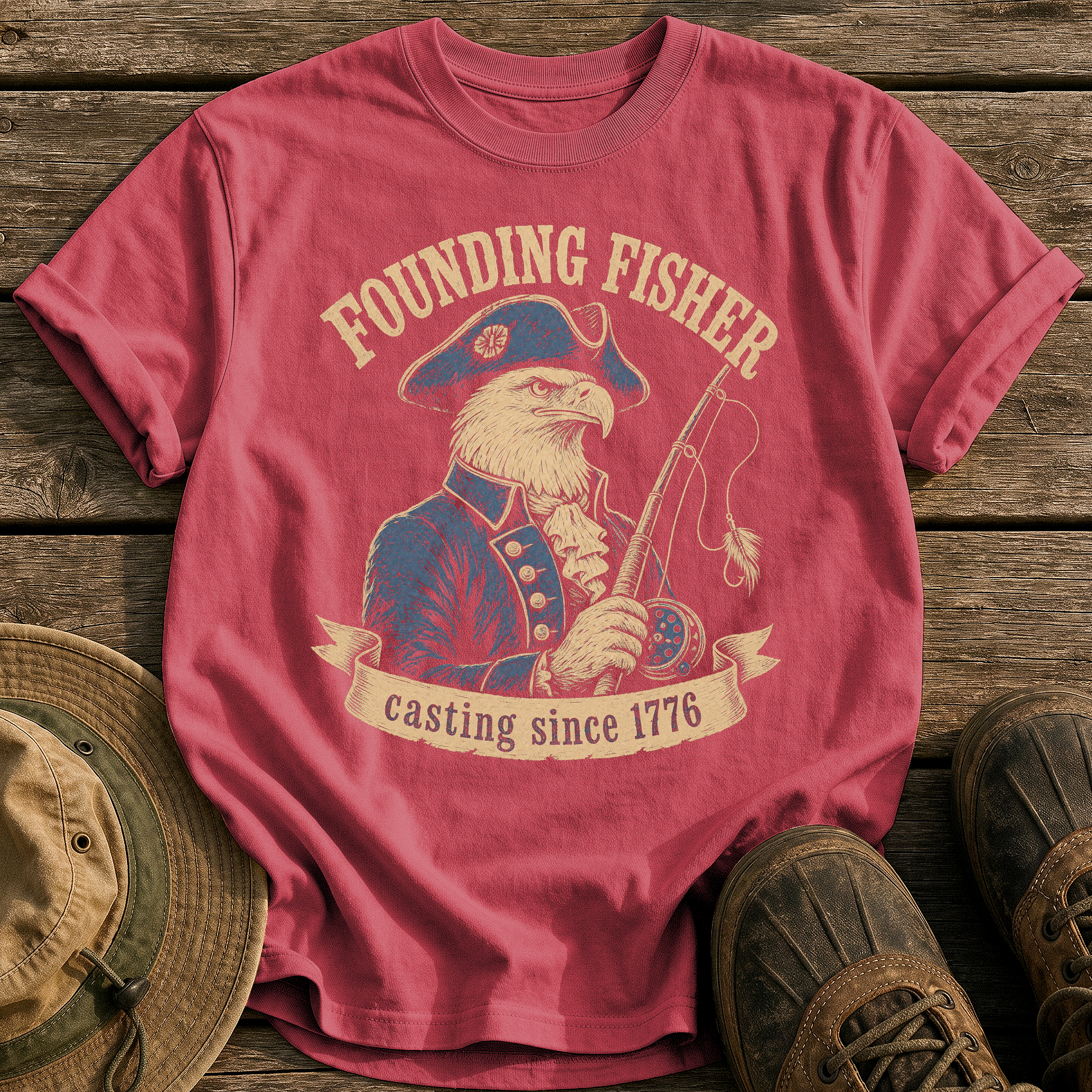 Founding Fisher tee - Chili - front