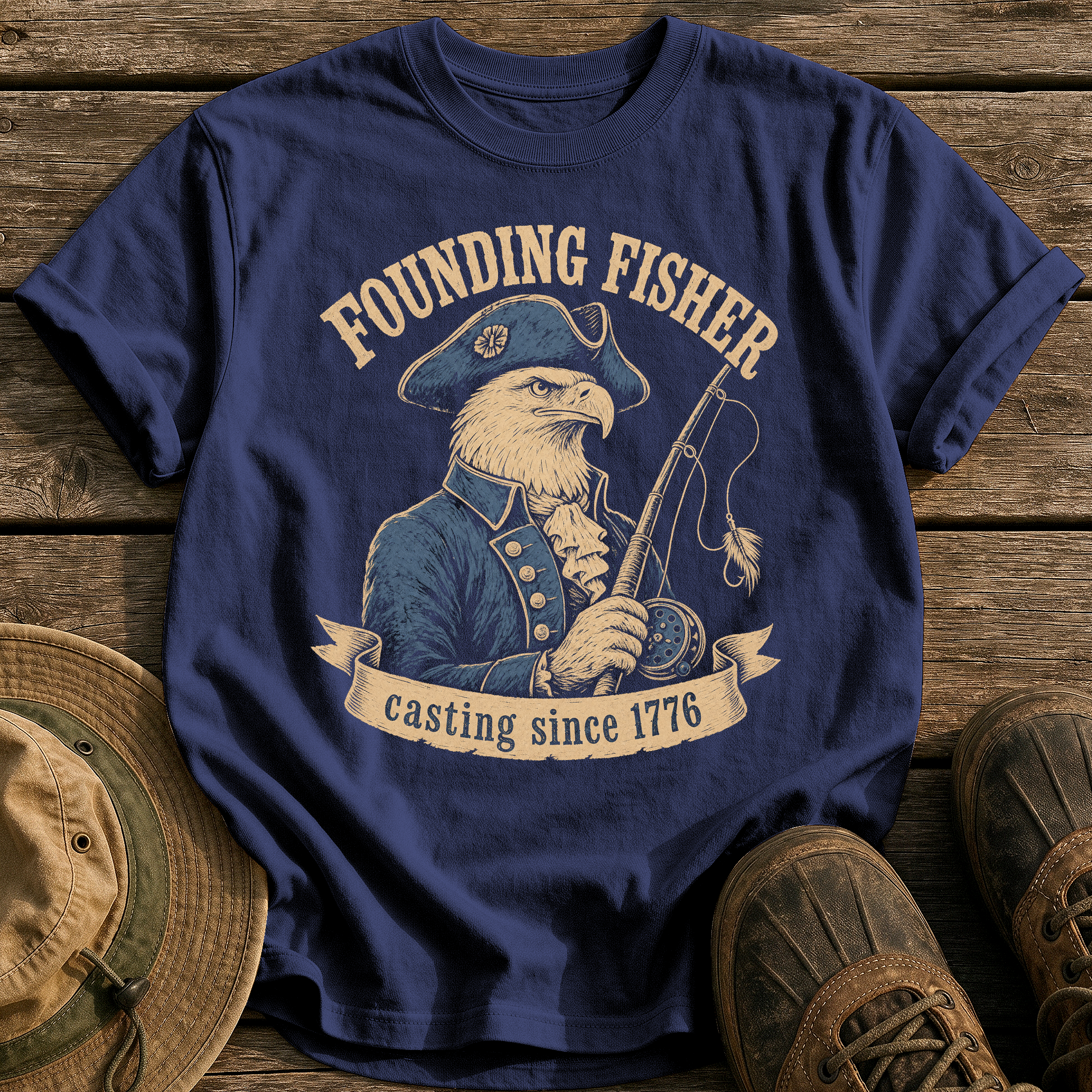 Founding Fisher tee - True Navy - front