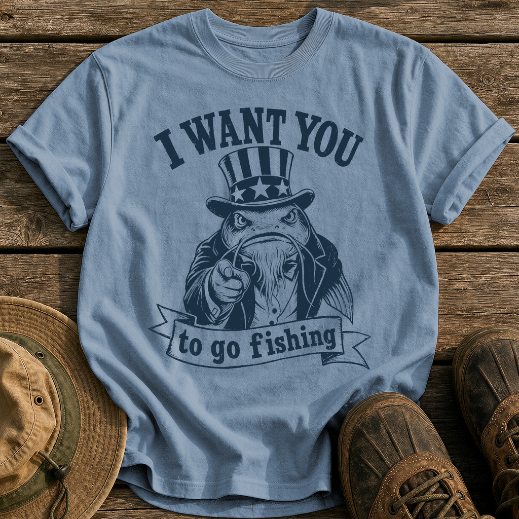 I Want You to Fish tee - Blue Jean - front