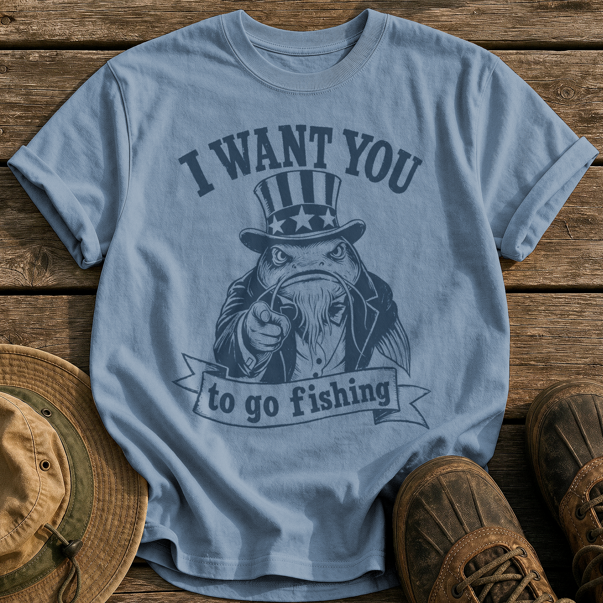 I Want You to Fish tee - Blue Jean - front