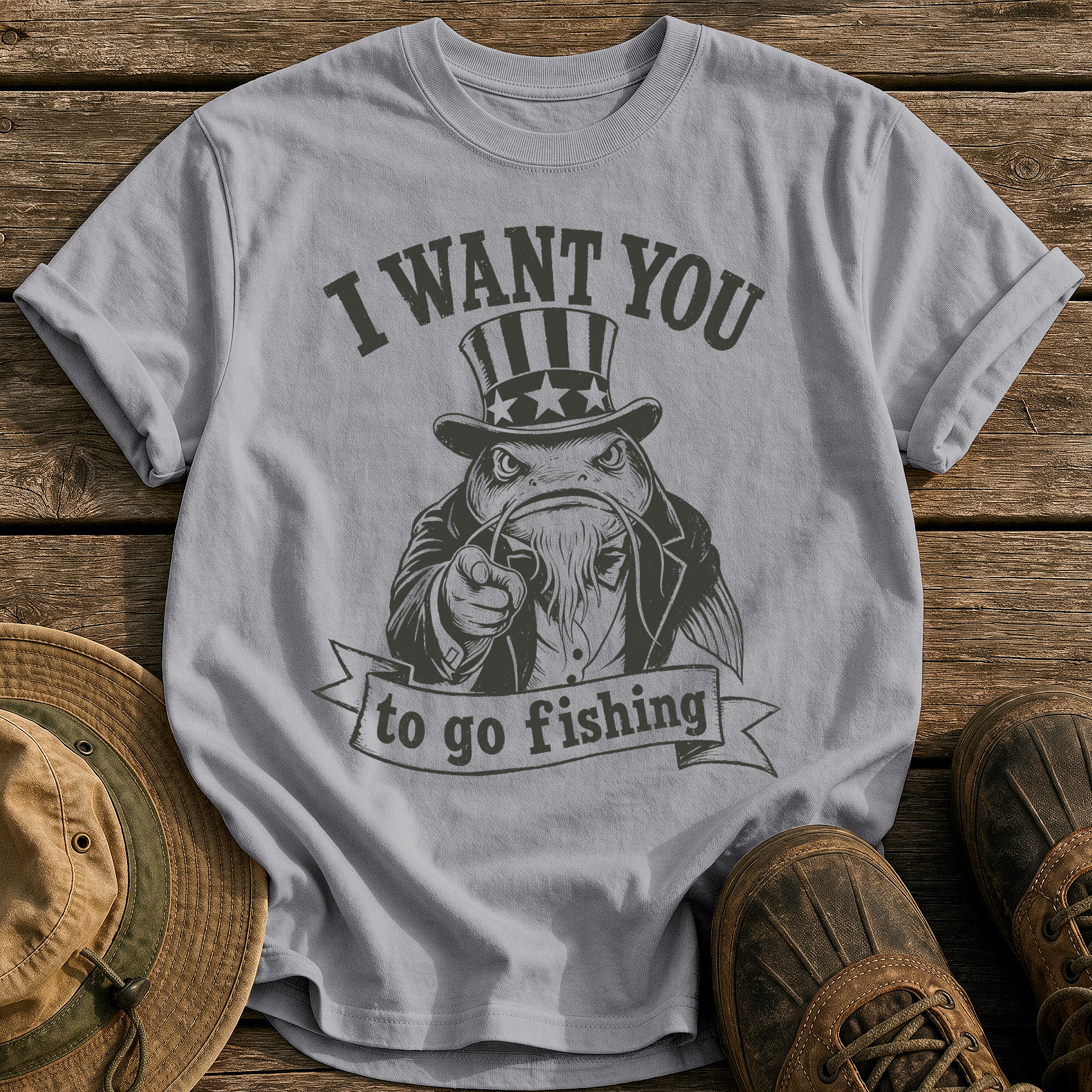 I Want You to Fish tee - Grey - front