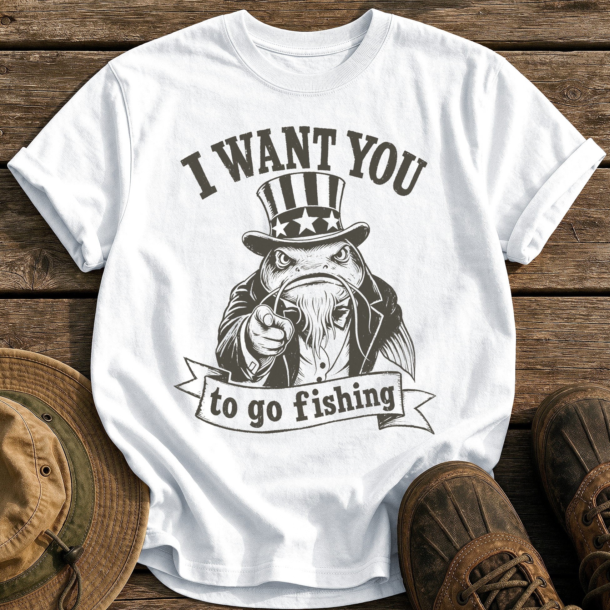 I Want You to Fish tee - White - front