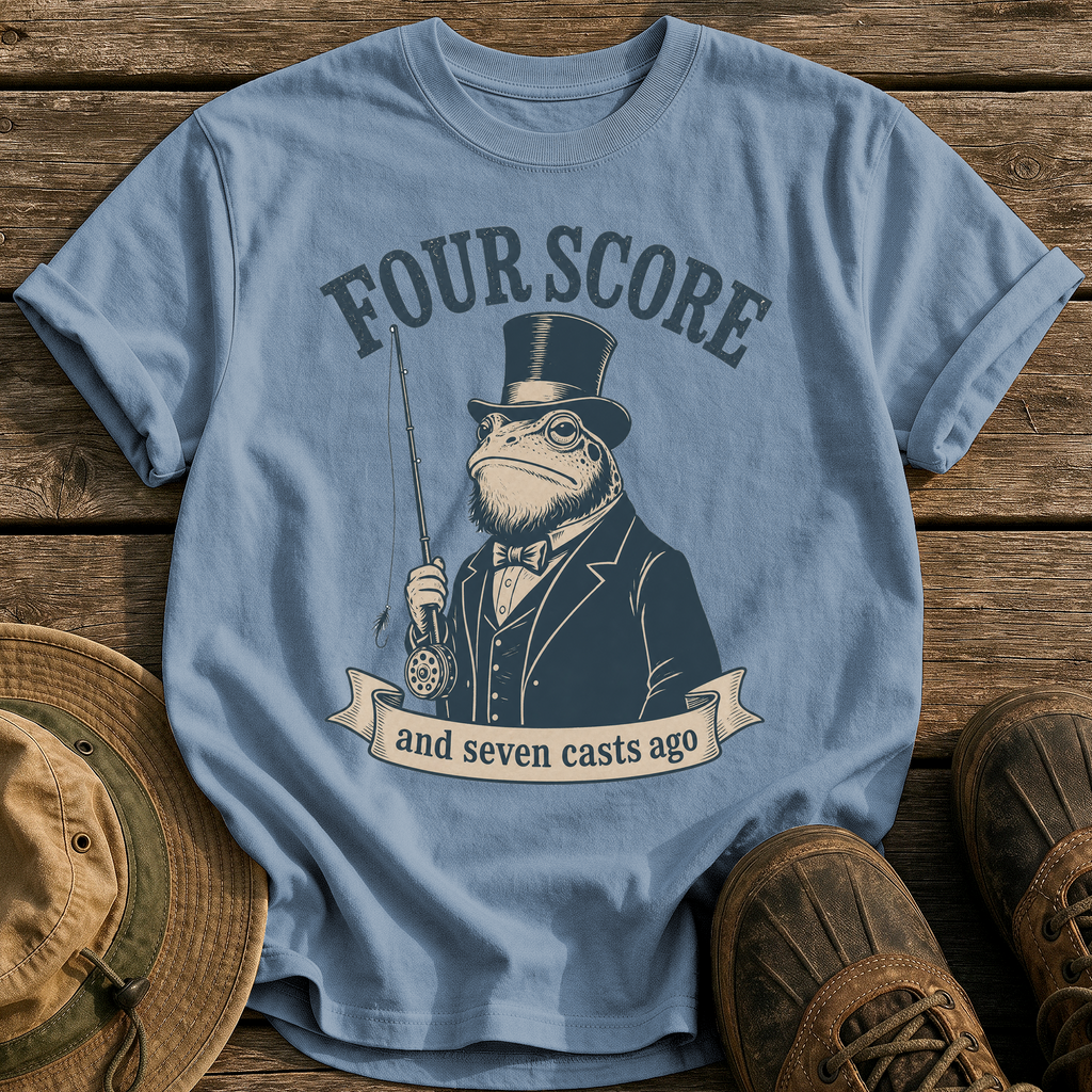 Four Score Seven Casts tee - Blue Jean - front