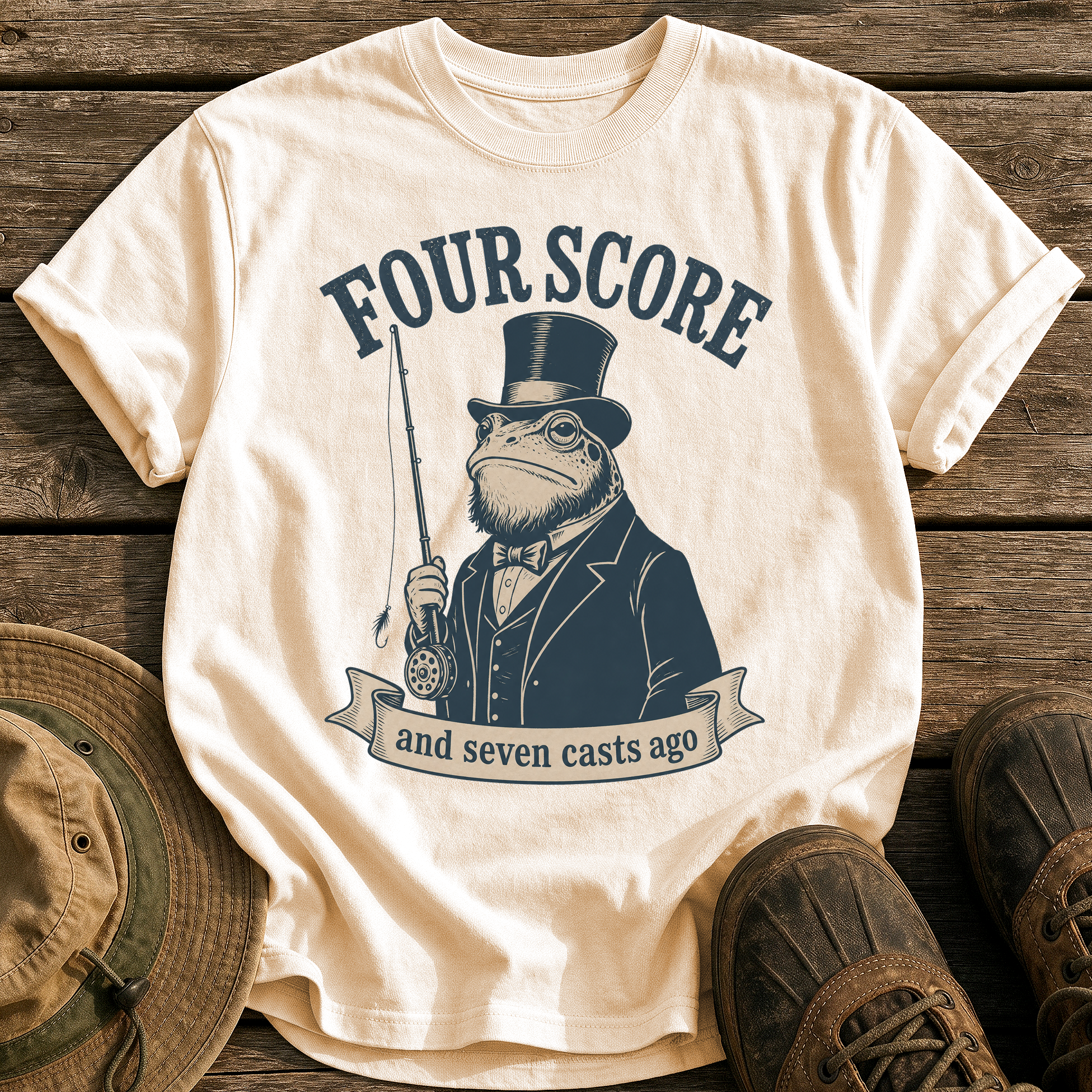 Four Score Seven Casts tee - Ivory - front