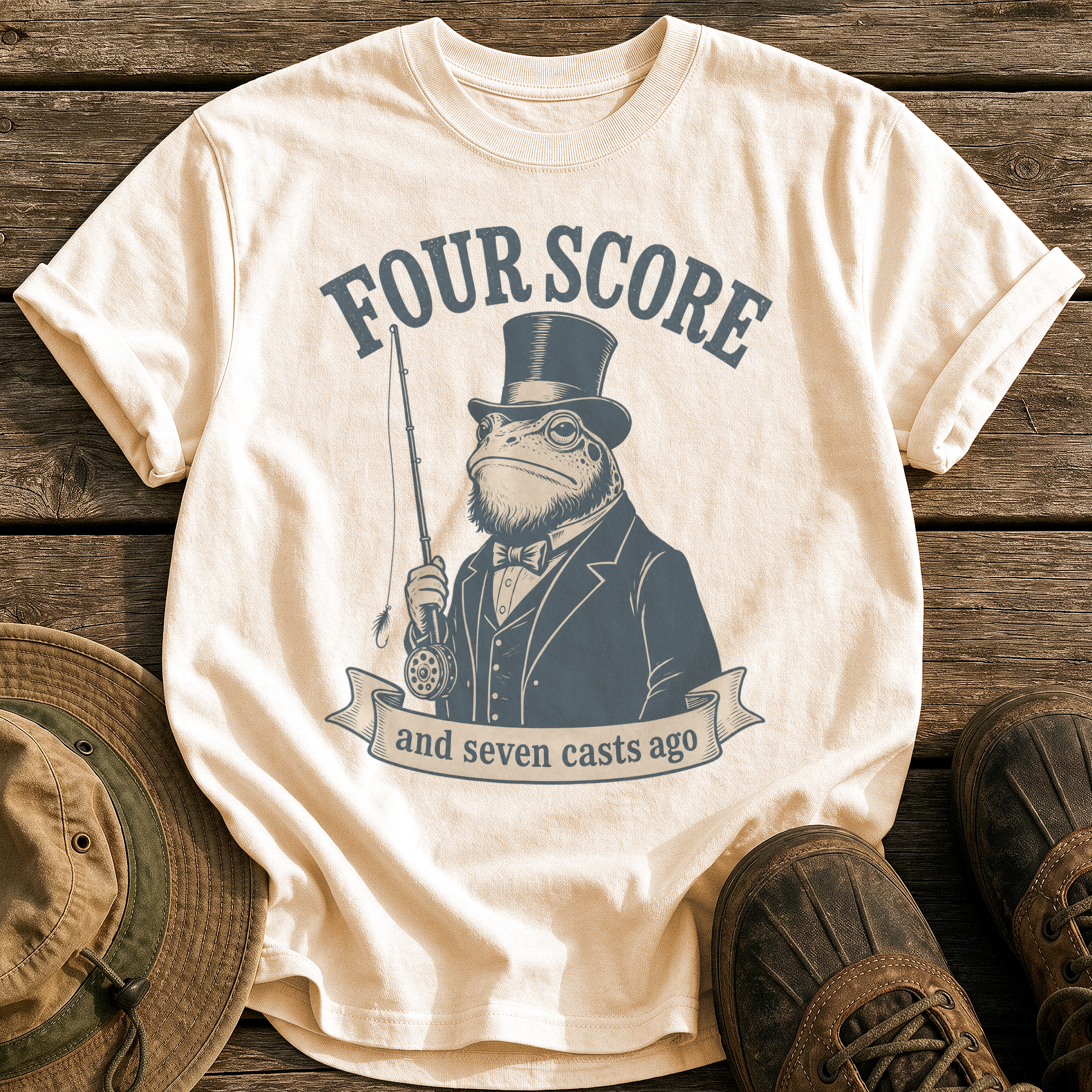 Four Score Seven Casts tee - Ivory - front