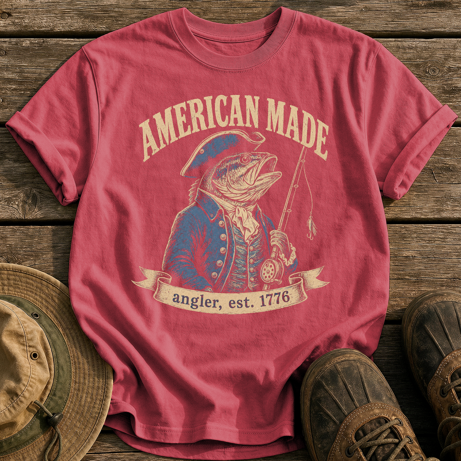 American Made Angler tee - Chili - front