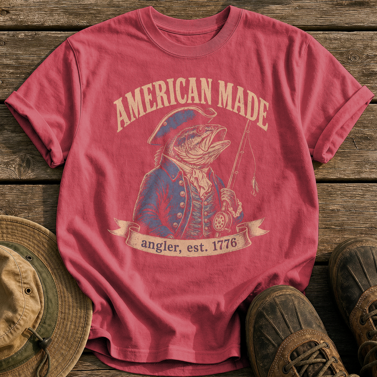 American Made Angler tee - Chili - front