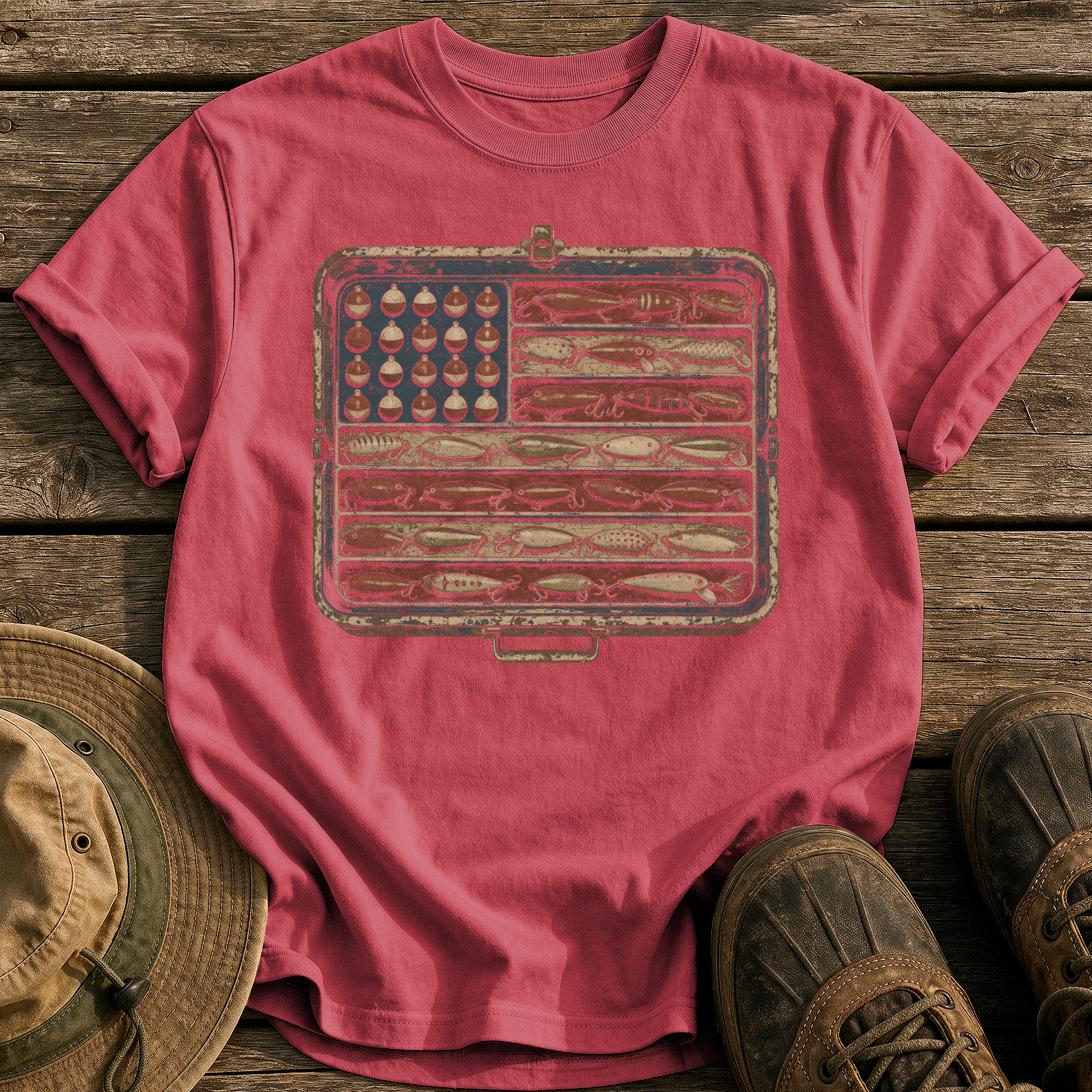 Tackle Box Old Glory tee - Chili - front