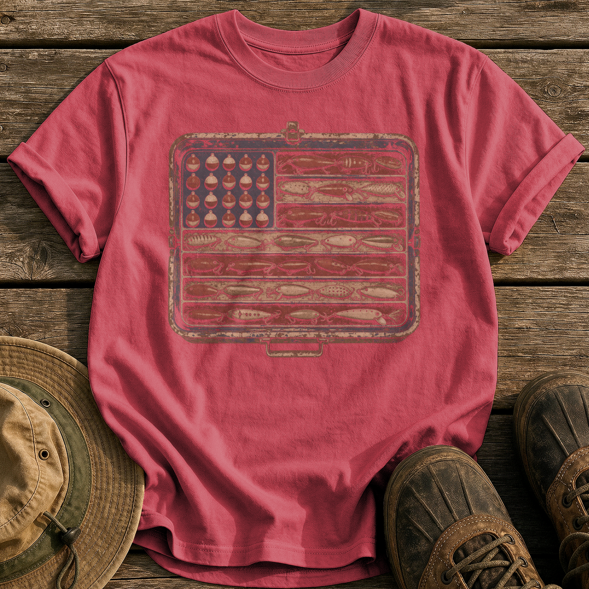 Tackle Box Old Glory tee - Chili - front