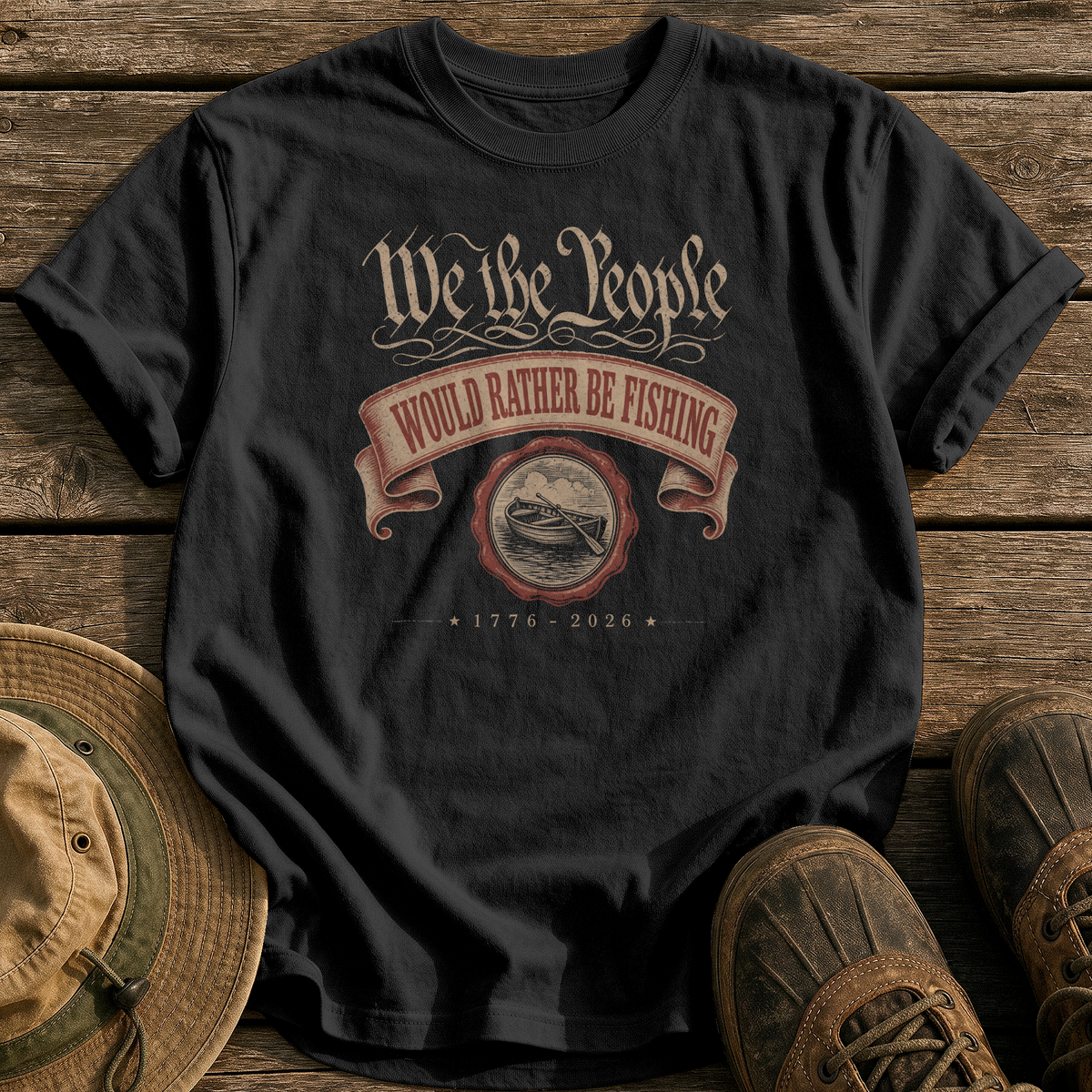 Would Rather Be Fishing tee - Black - front