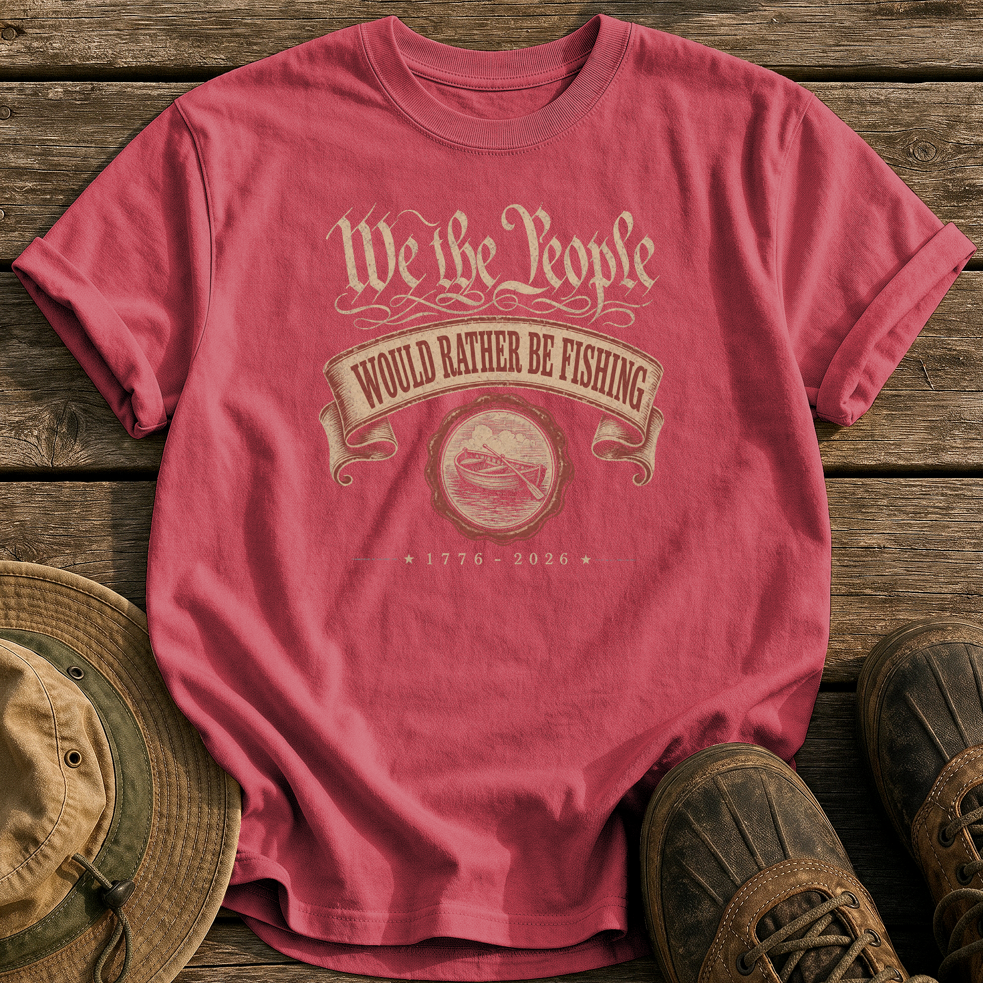 Would Rather Be Fishing tee - Chili - front
