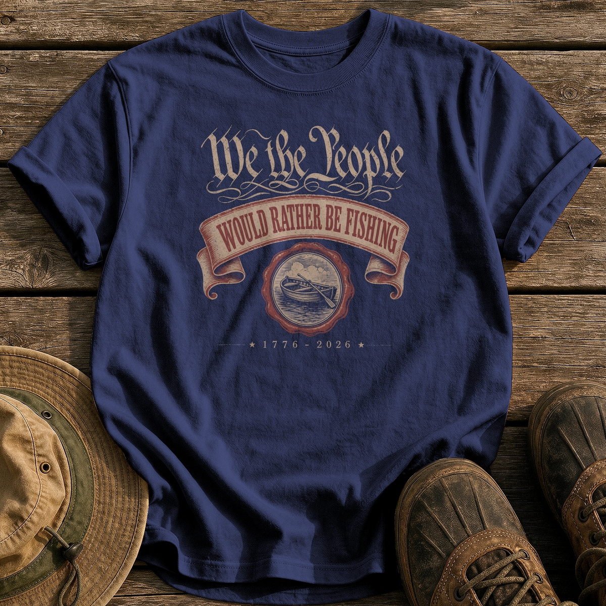 Would Rather Be Fishing tee - True Navy - front