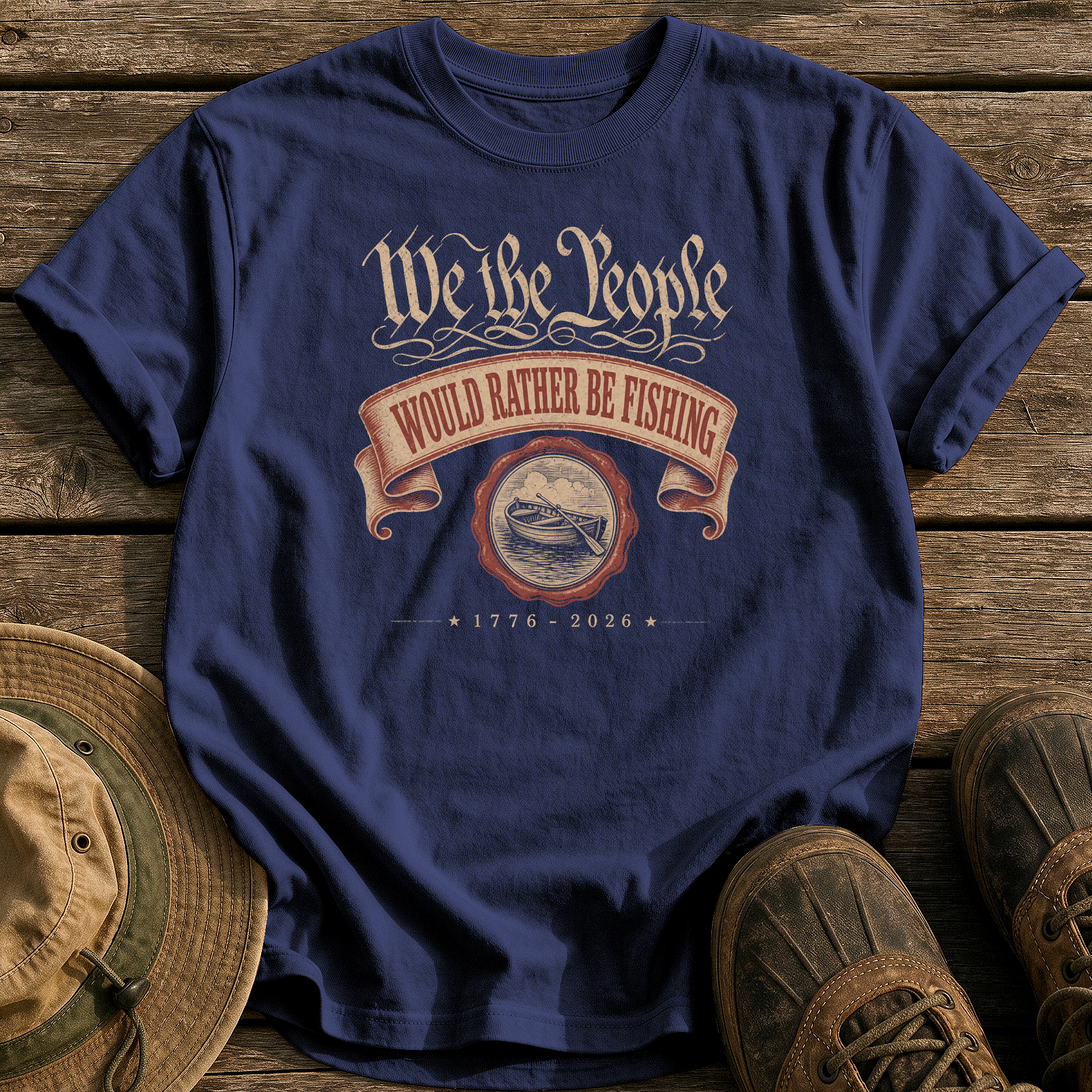 Would Rather Be Fishing tee - True Navy - front