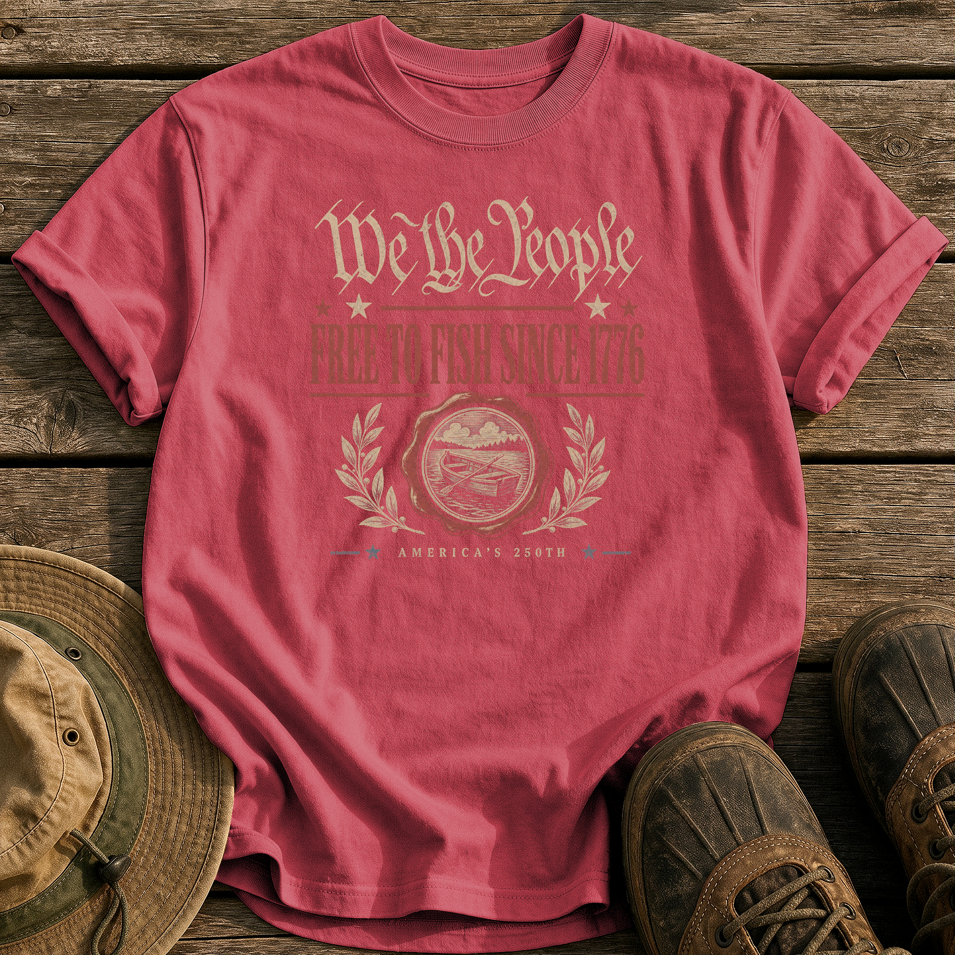 Free to Fish Since 1776 tee - Chili - front