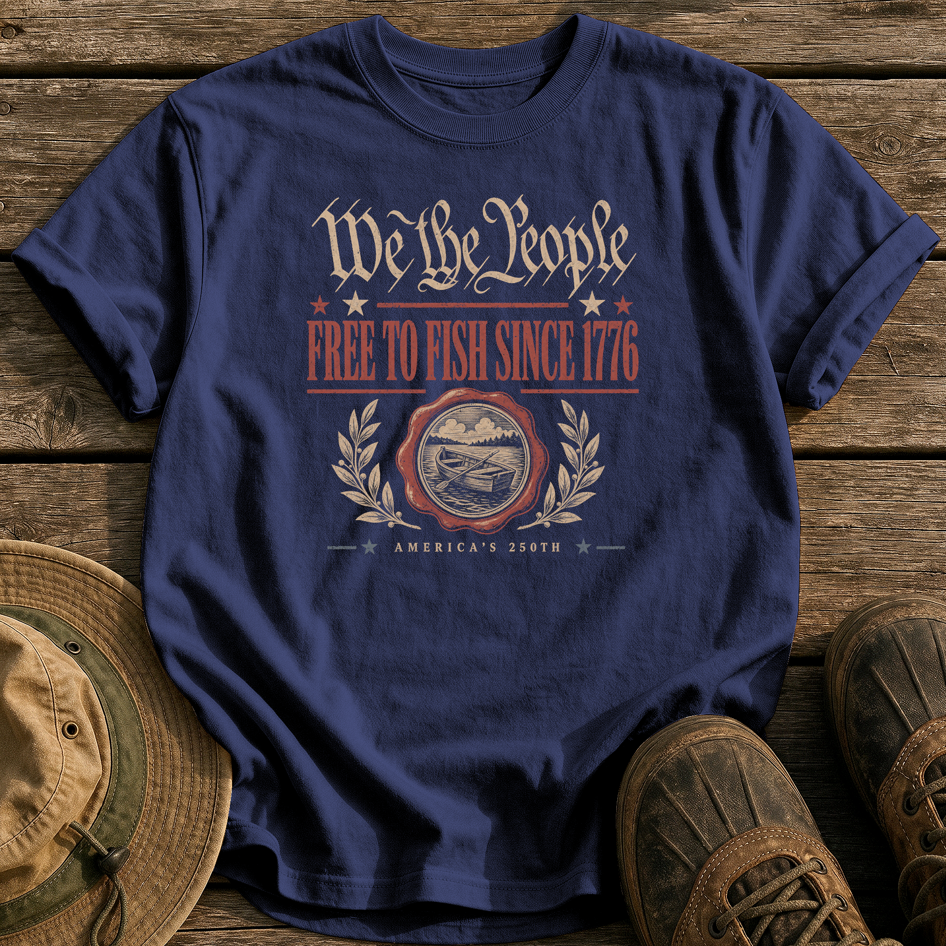 Free to Fish Since 1776 tee - True Navy - front