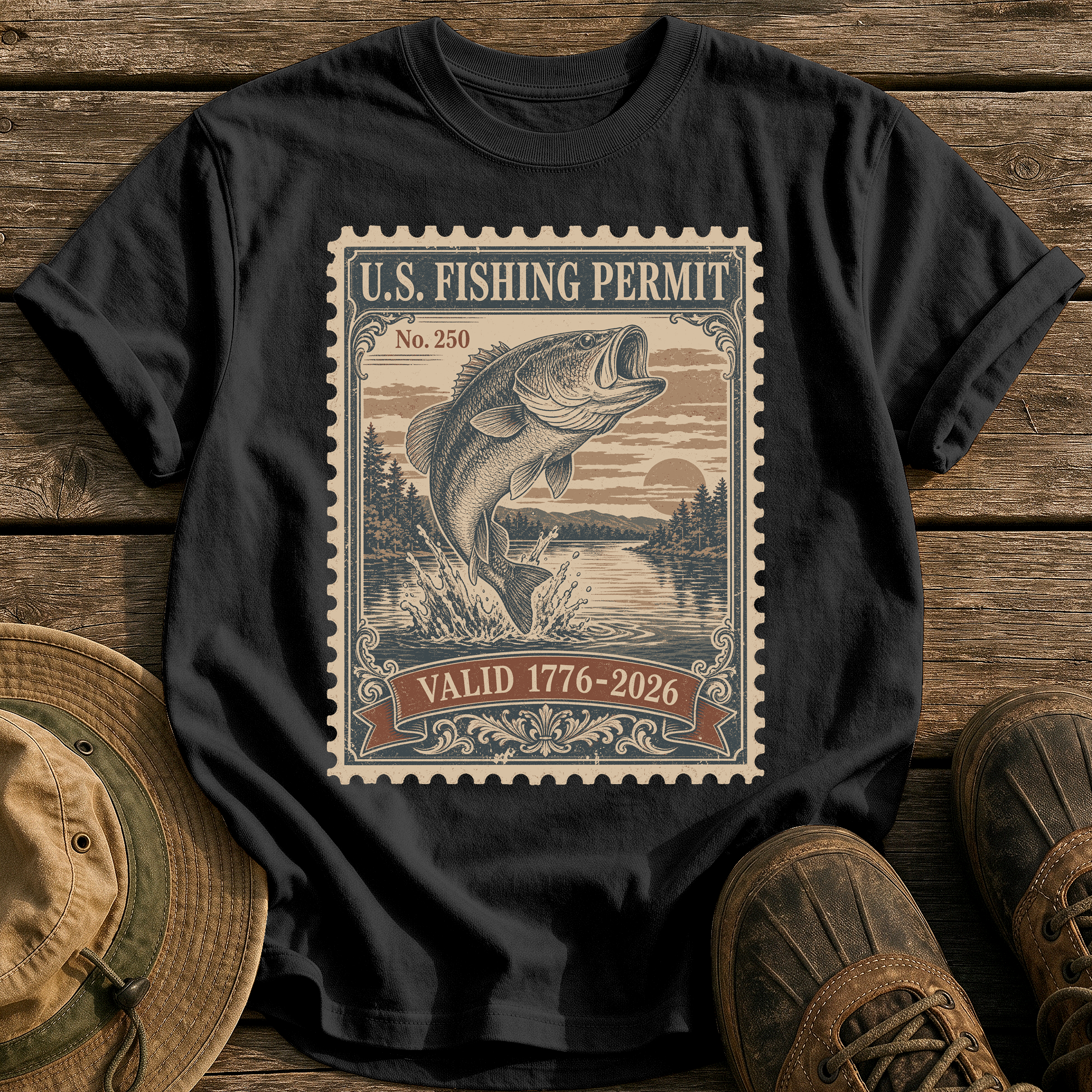 U.S. Fishing Permit 1776 tee - Black - front