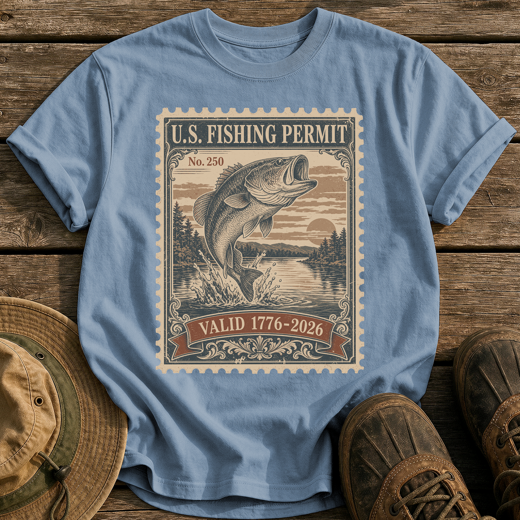 U.S. Fishing Permit 1776 tee - Blue Jean - front