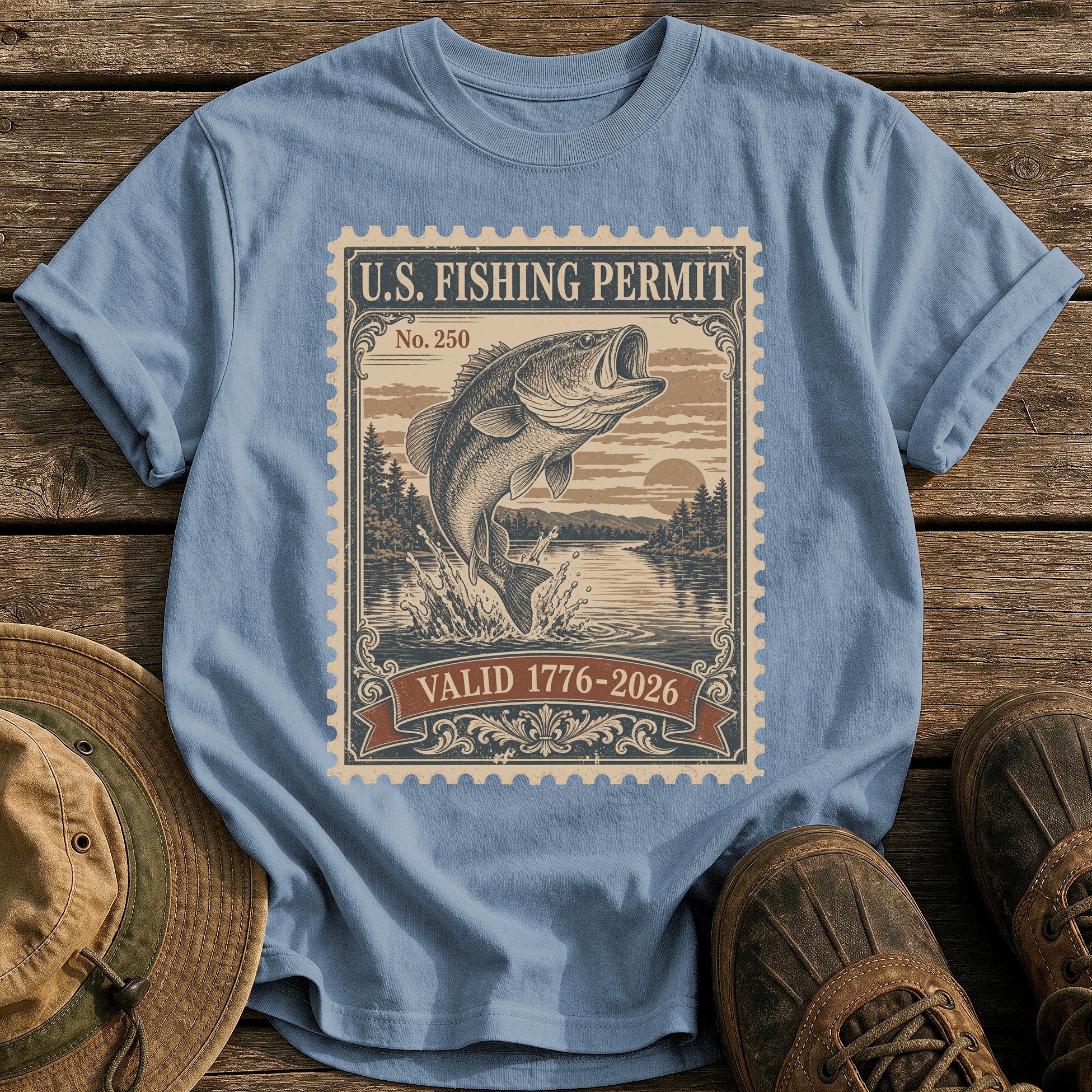 U.S. Fishing Permit 1776 tee - Blue Jean - front