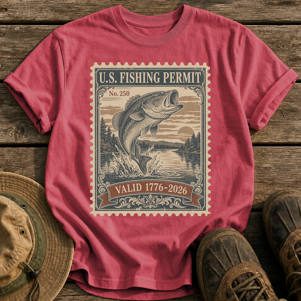 U.S. Fishing Permit 1776 tee - Chili - front