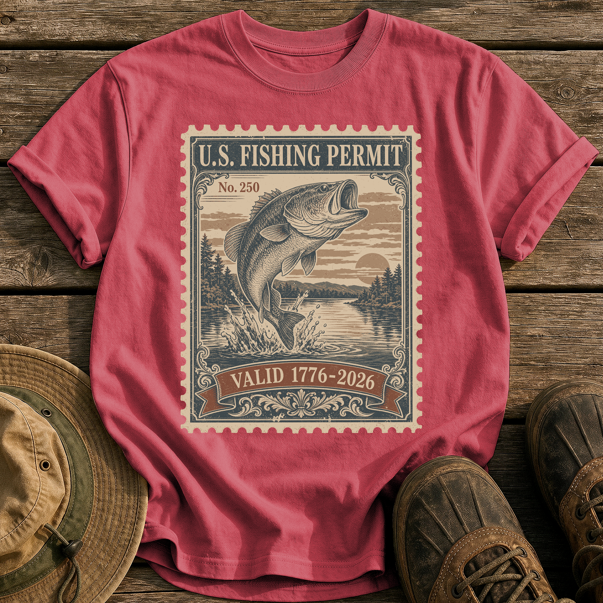 U.S. Fishing Permit 1776 tee - Chili - front