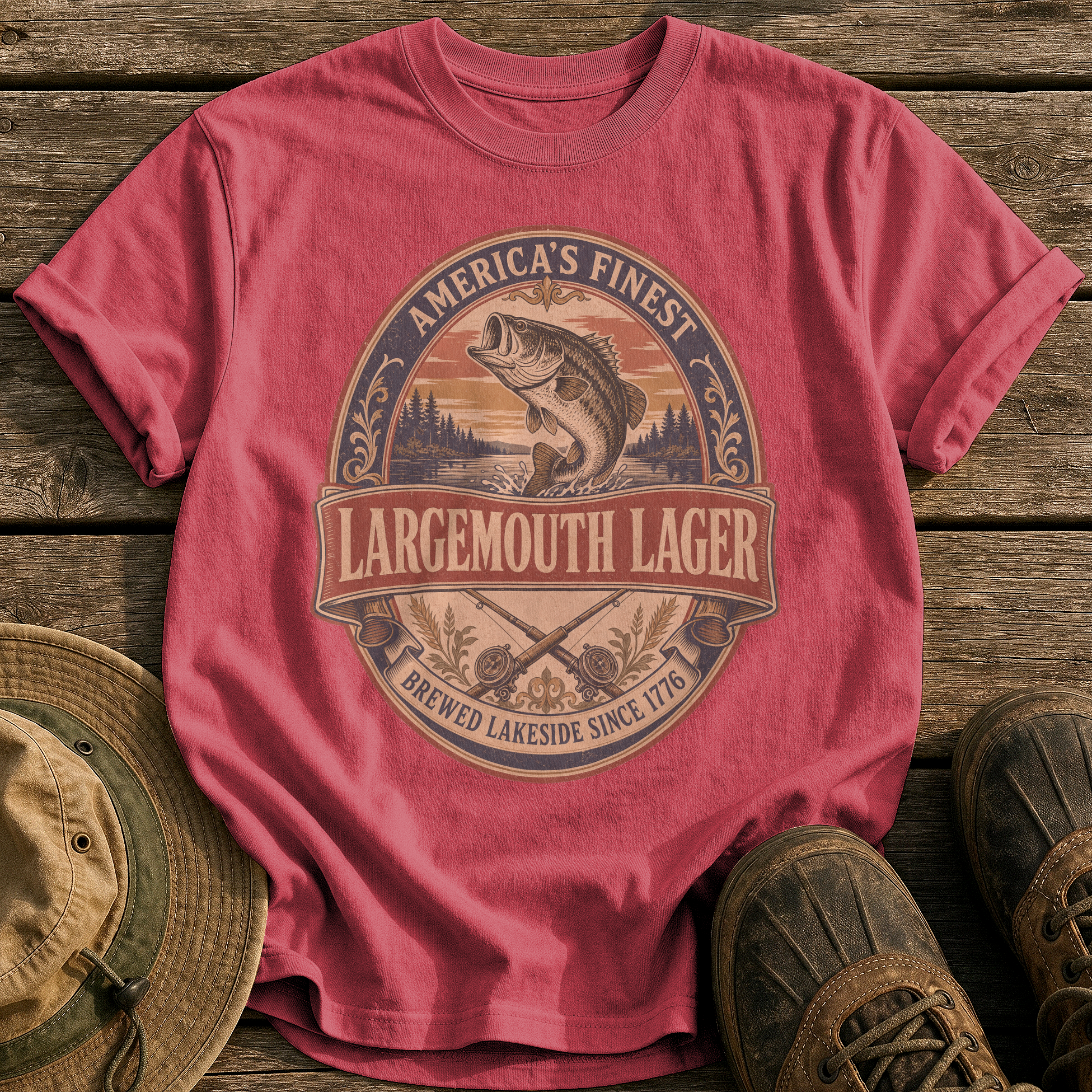 Largemouth Lager tee - Chili - front