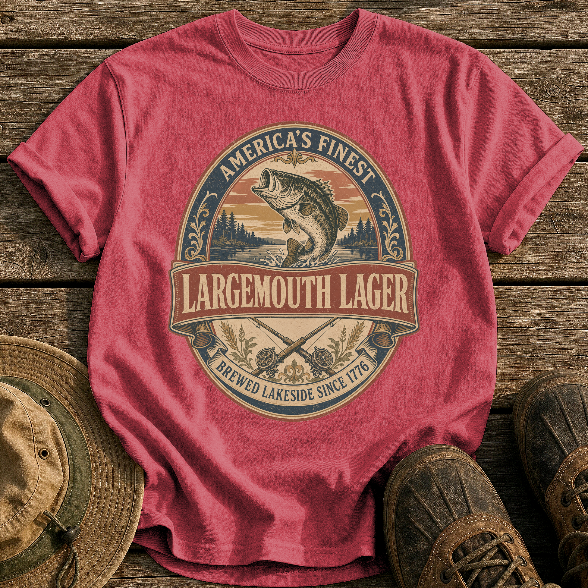 Largemouth Lager tee - Chili - front