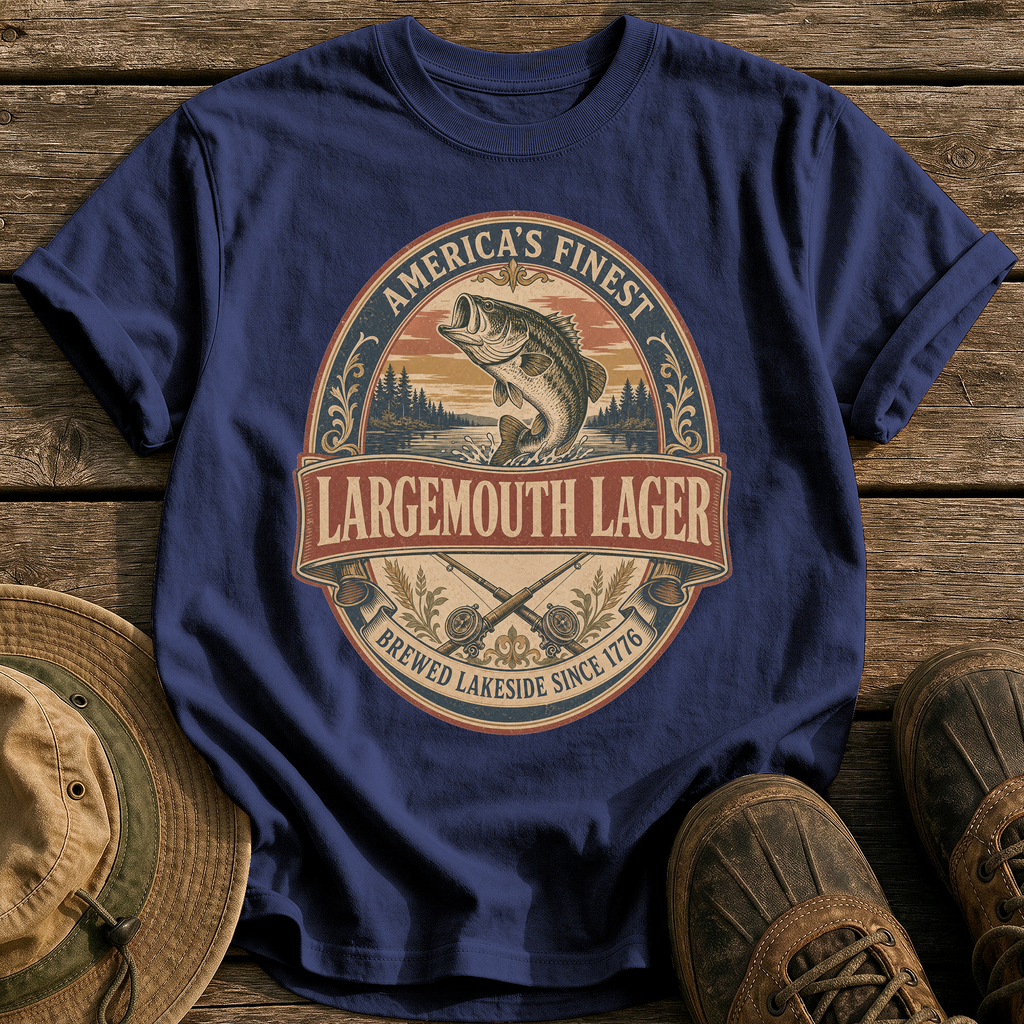 Largemouth Lager tee - True Navy - front