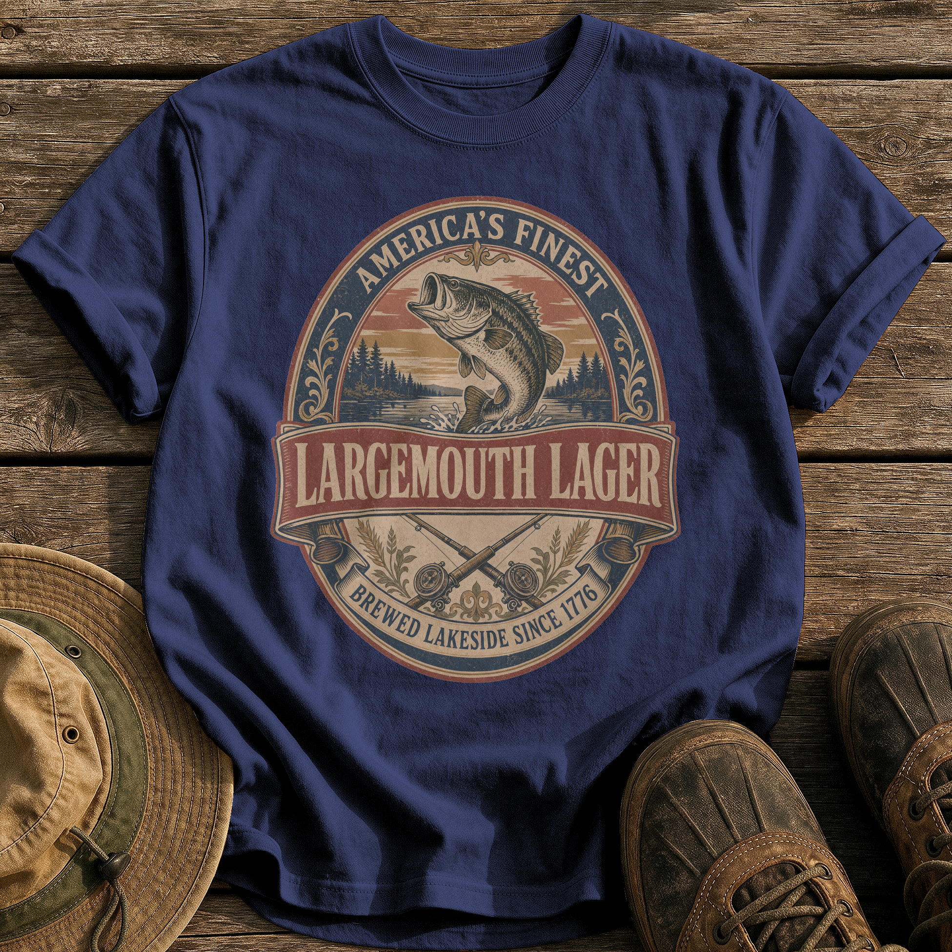 Largemouth Lager tee - True Navy - front